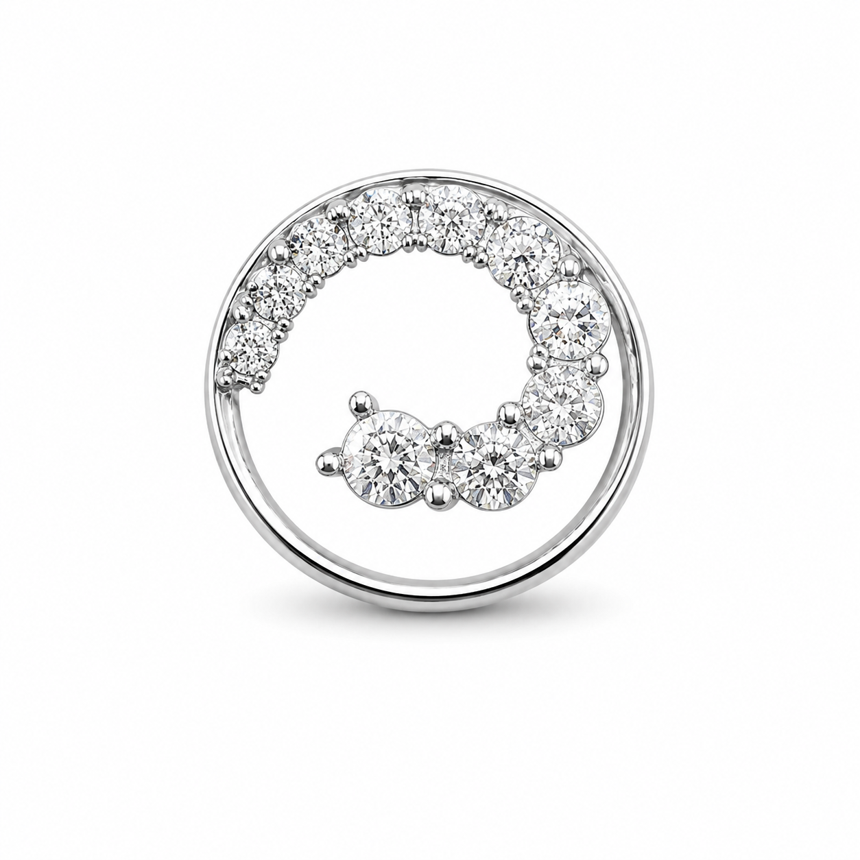 14KT White Gold 0.25 CTW Circle Spiral Diamond Pendant [K16H50]