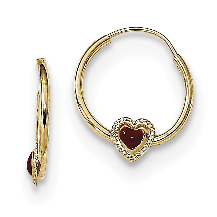 14K Madi K Polished Red Enameled Heart Hoops