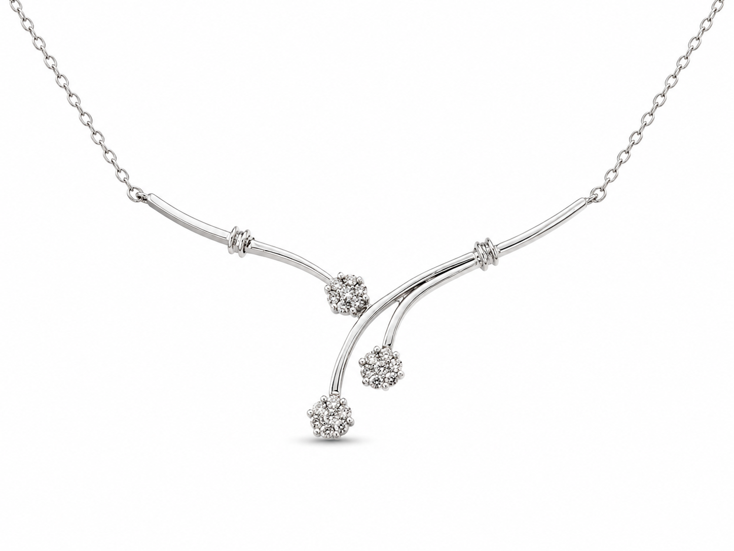 14KT White Gold 0.25 CTW Flower Diamond Necklace [K25H]