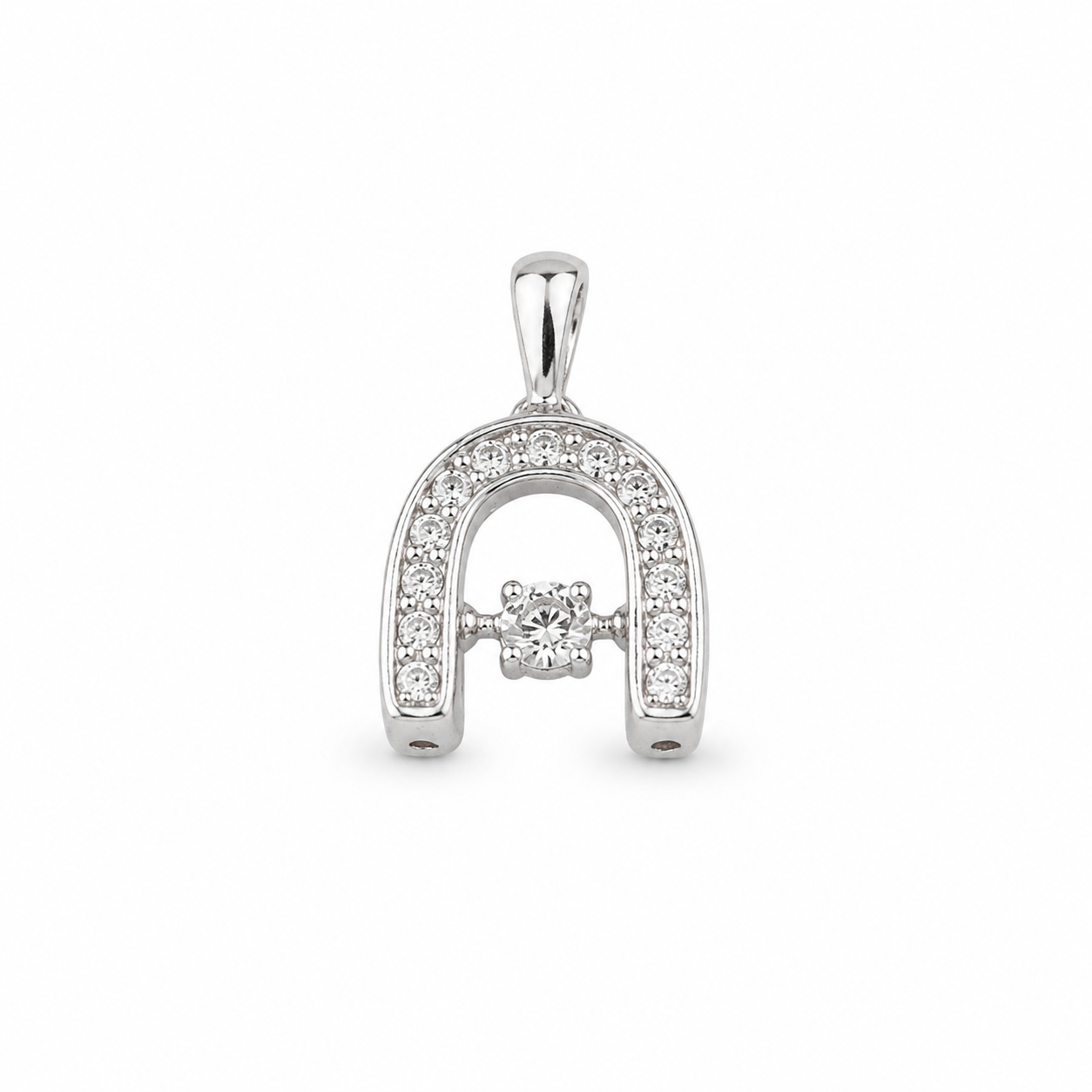 925 Sterling Silver 0.10 CTW Horseshoe Diamond Pendant [K2H30]
