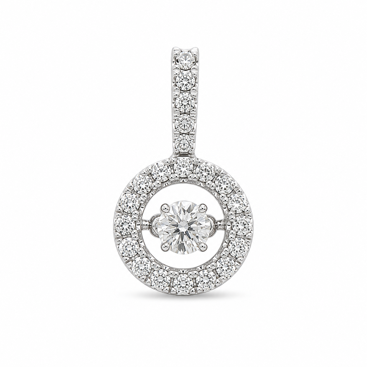 14KT White Gold 0.45 CTW Circle Dancing Diamond Pendant [K15H50]