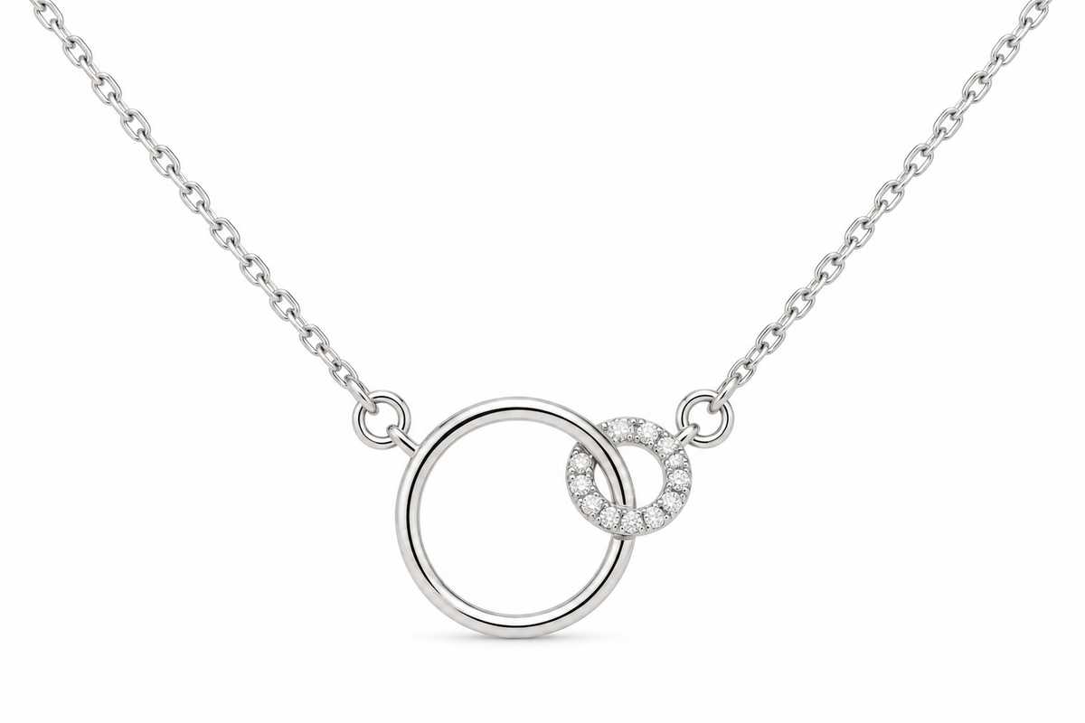 14KT White Gold 0.02 CTW Double Circle Diamond Pendant [K6H50]
