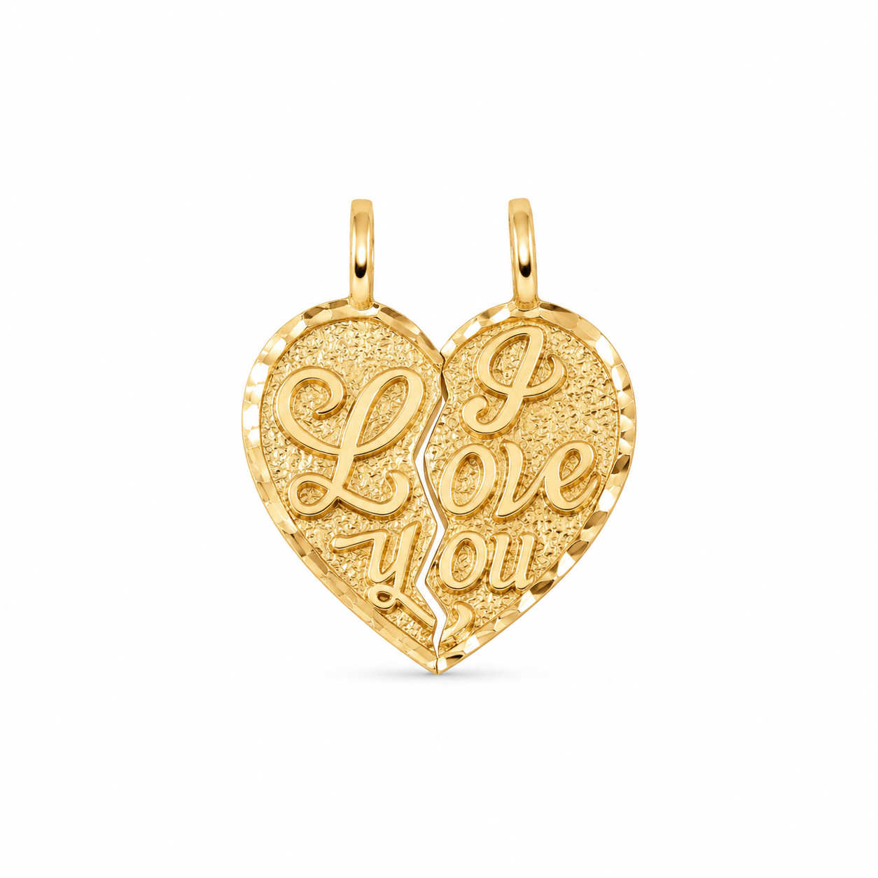 14KT I Love You Two Piece Heart Yellow Gold Pendant [A2B0]