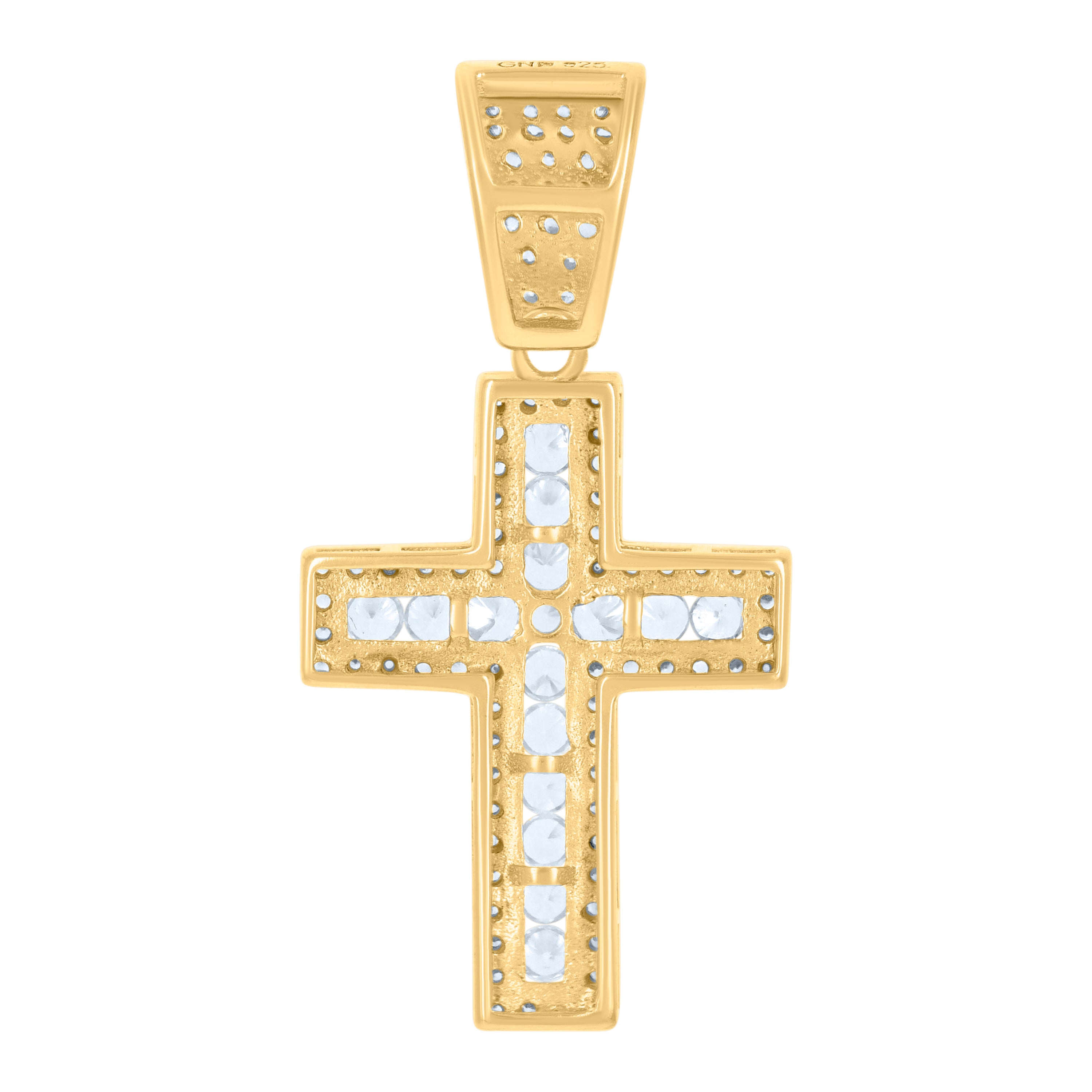 925 Sterling Silver Yellow-Tone Mens Cubic-Zirconia Cross Religious Charm Pendant