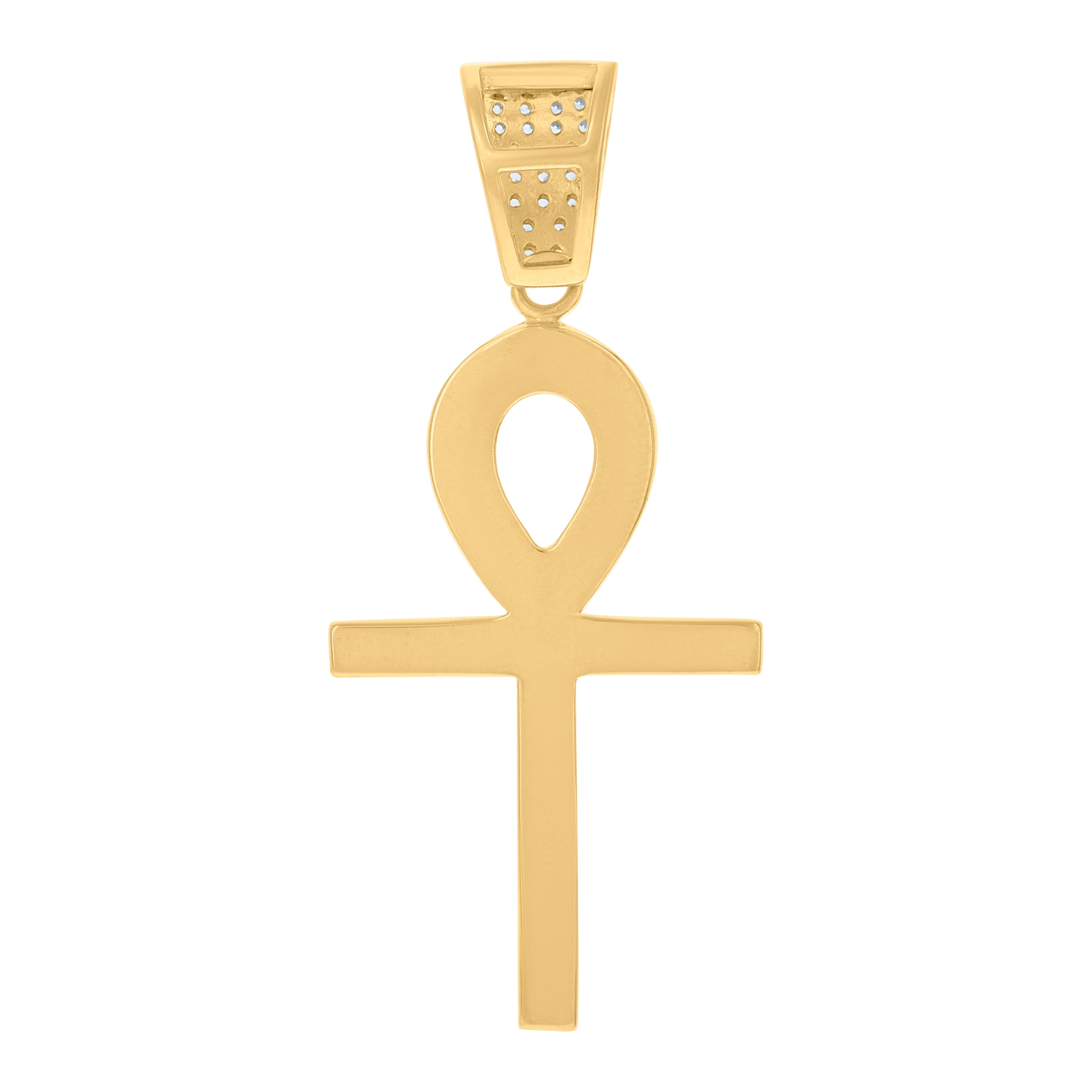 925 Sterling Silver Yellow-Tone Unisex Cubic-Zirconia Ankh Cross Religious Charm Pendant