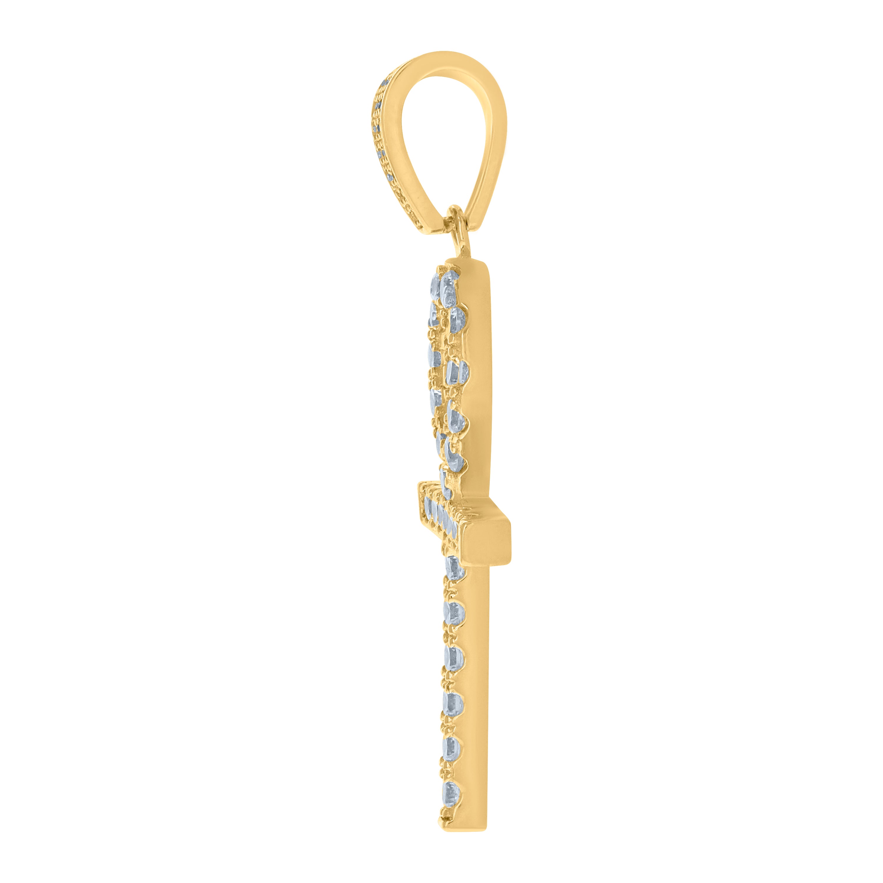 925 Sterling Silver Yellow-Tone Unisex Cubic-Zirconia Ankh Cross Religious Charm Pendant