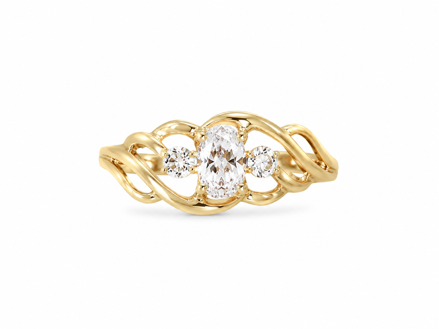 10KT Yellow Gold 0.05 CTW 0.30 STW Crystal Diamond Ring [K3H25]