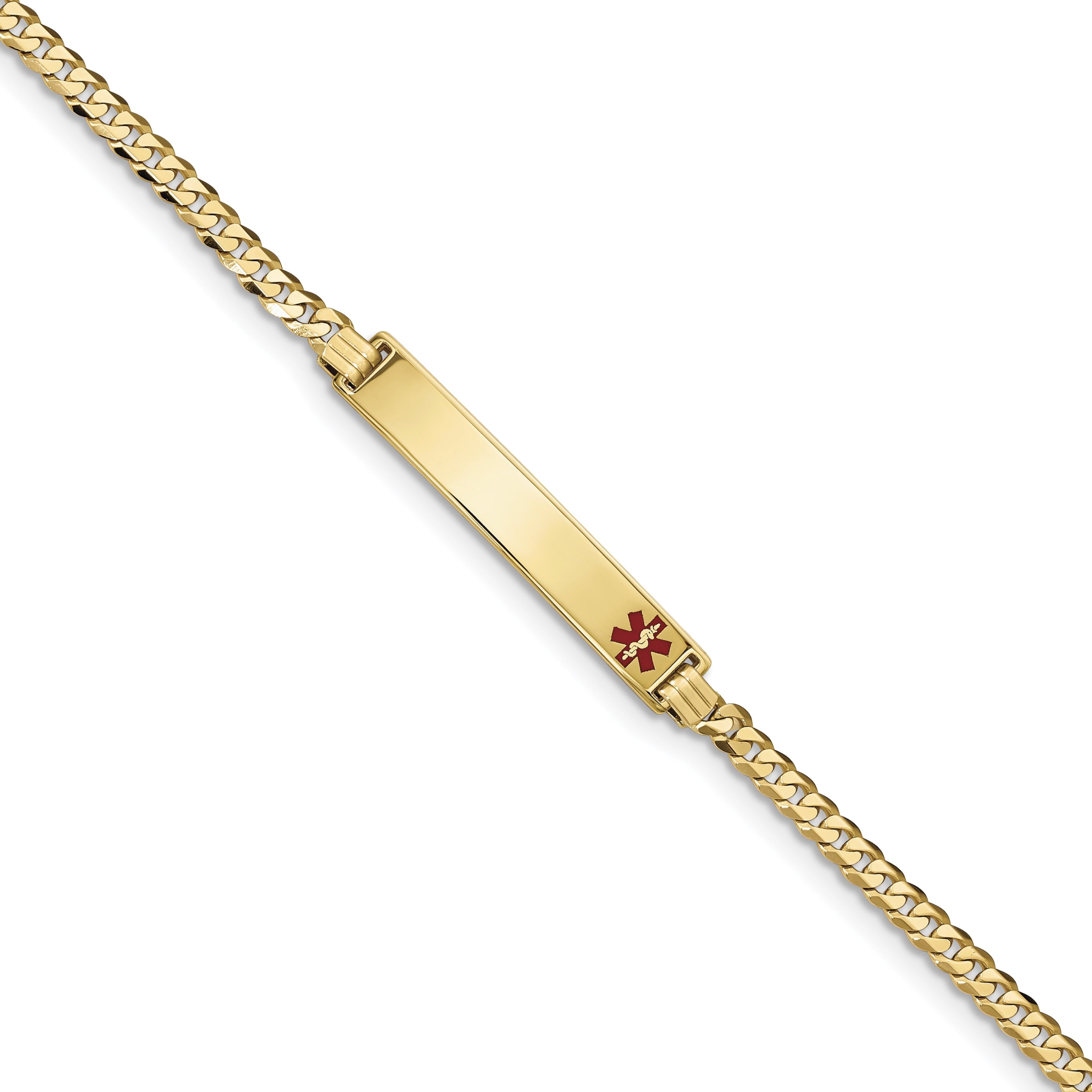 14K Medical Red Enamel Flat Curb Link Id Bracelet