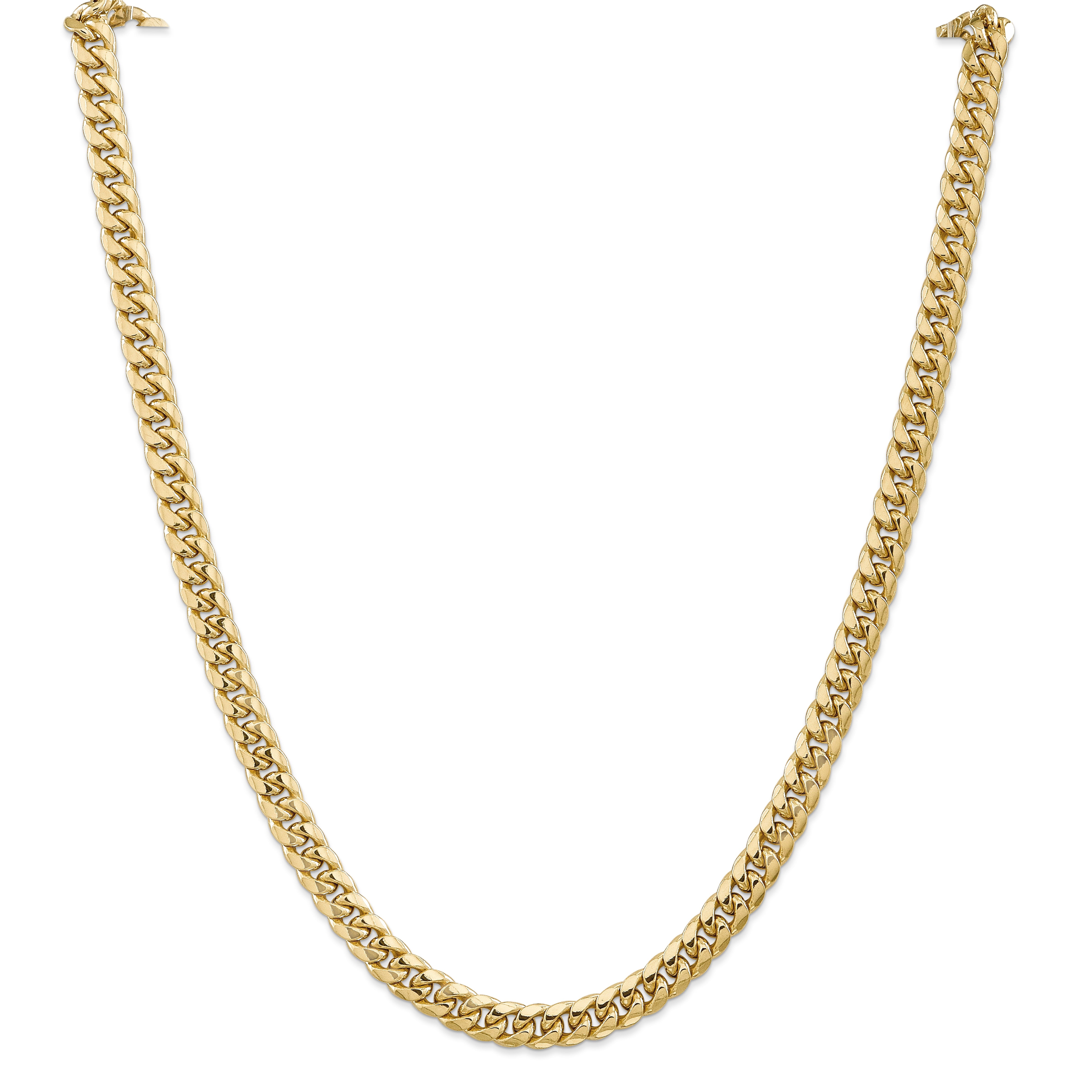 14K 26 Inch 6.75Mm Semi-Solid Miami Cuban With Lobster Clasp Chain