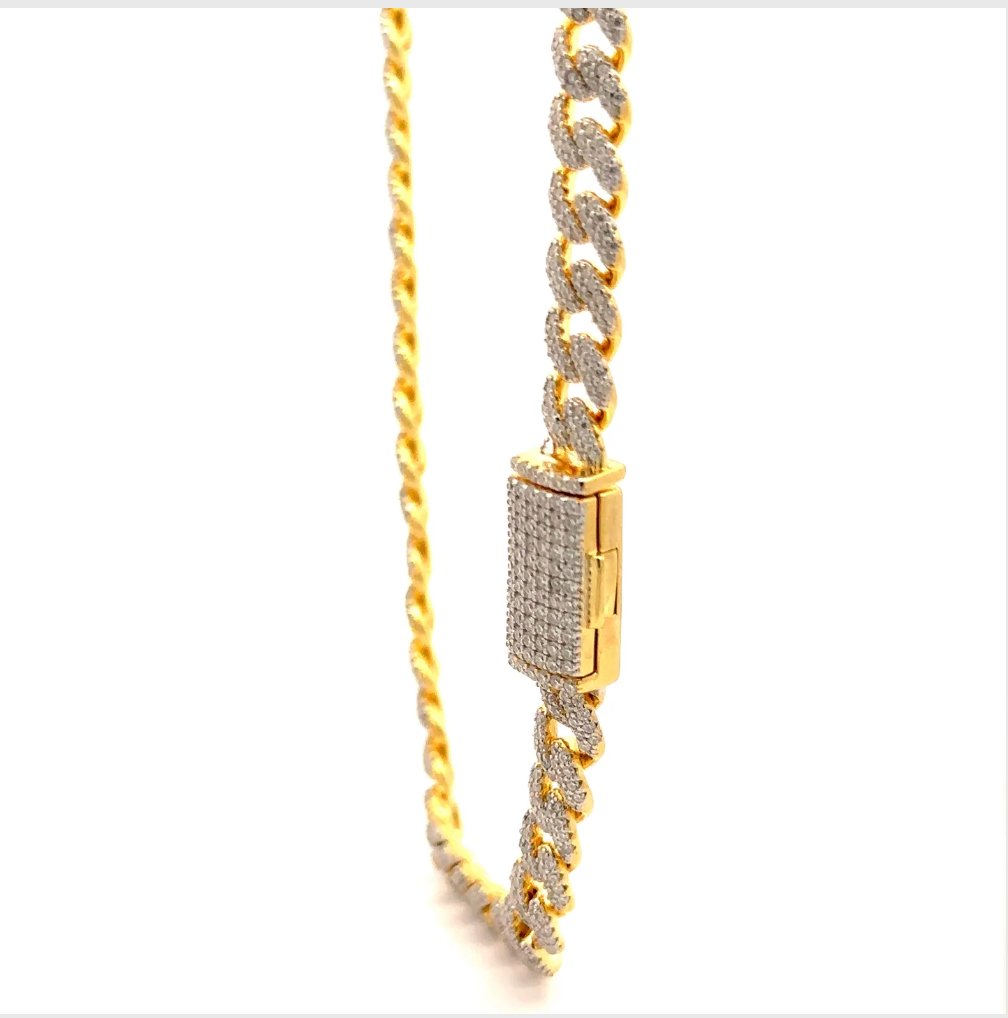 925 STERLING SILVER WIZARD 6MM RHODIUM OR YELLOW GOLD PLATED MOISSANITE ICED OUT BRACELET CHAIN