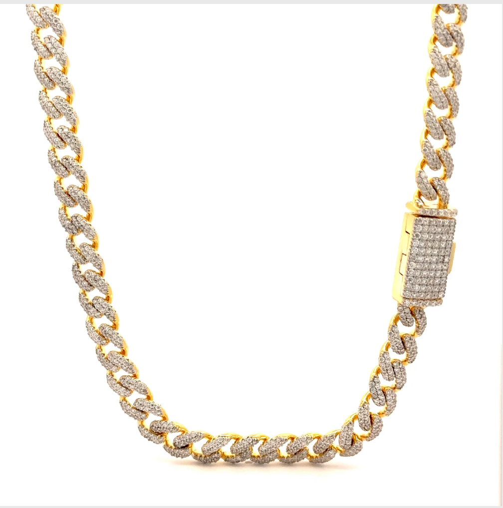 925 STERLING SILVER WIZARD 6MM RHODIUM OR YELLOW GOLD PLATED MOISSANITE ICED OUT BRACELET CHAIN