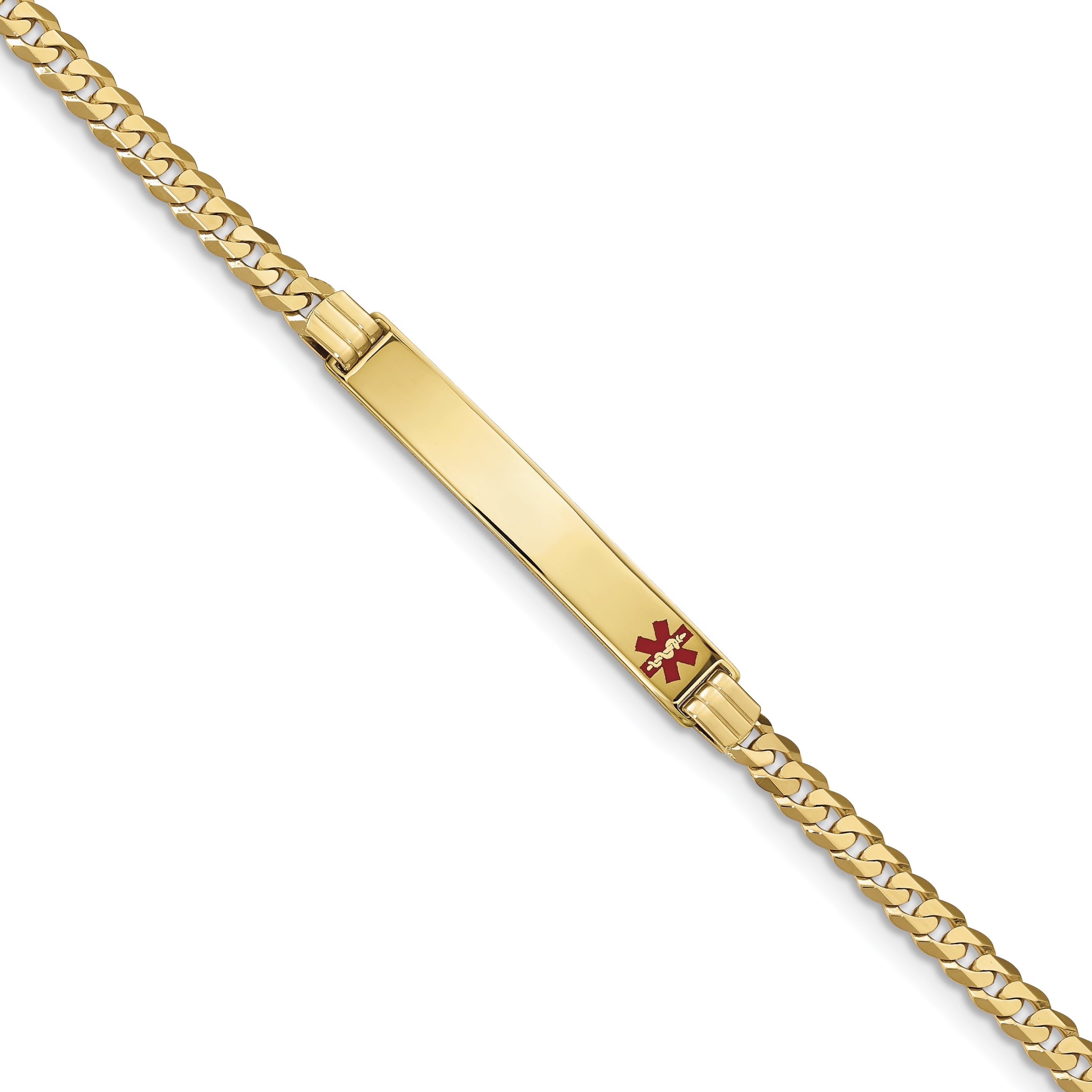 14K Medical Red Enamel Curb Link Id Bracelet