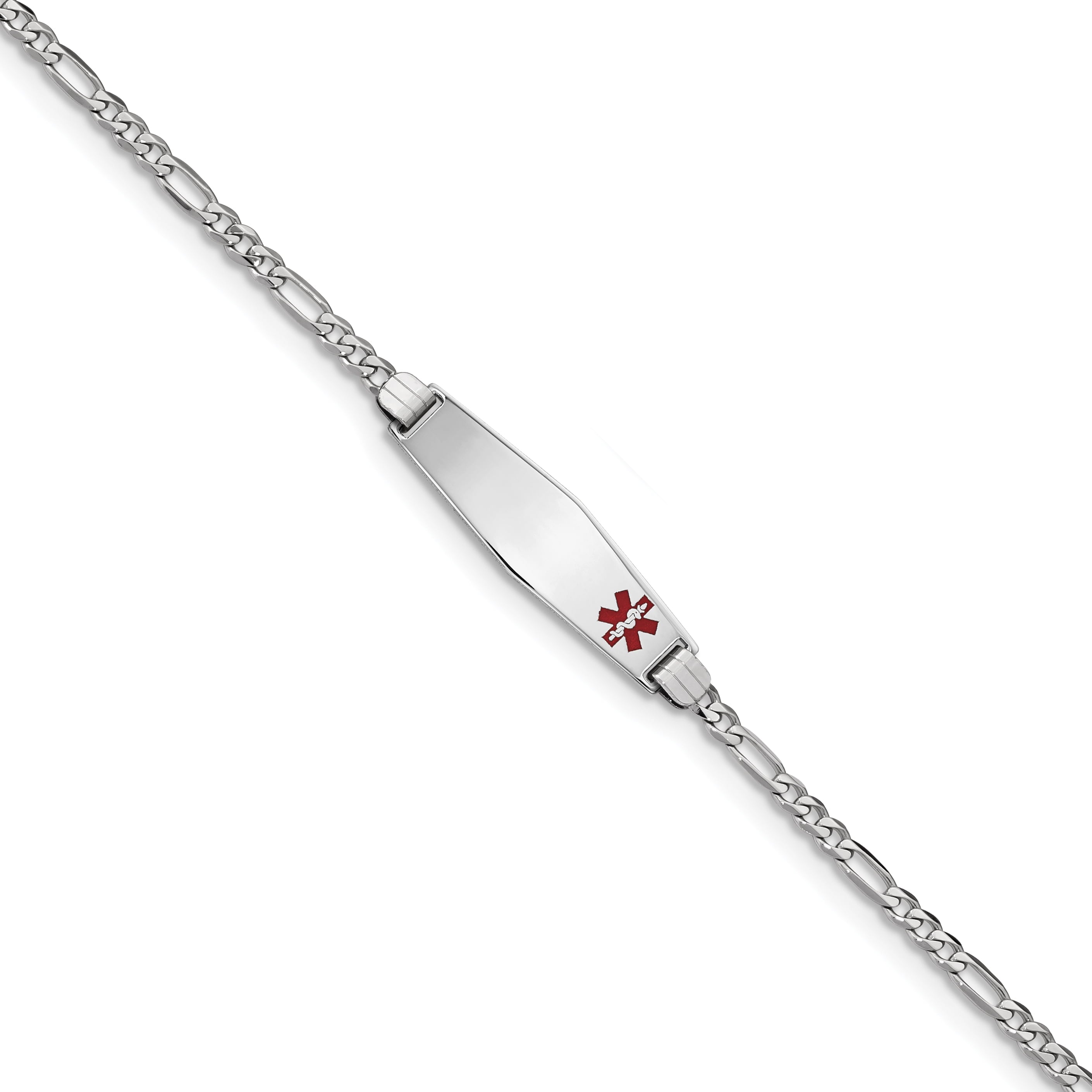14K Wg Medical Soft Diamond Shape Red Enamel Figaro Link Id Bracelet