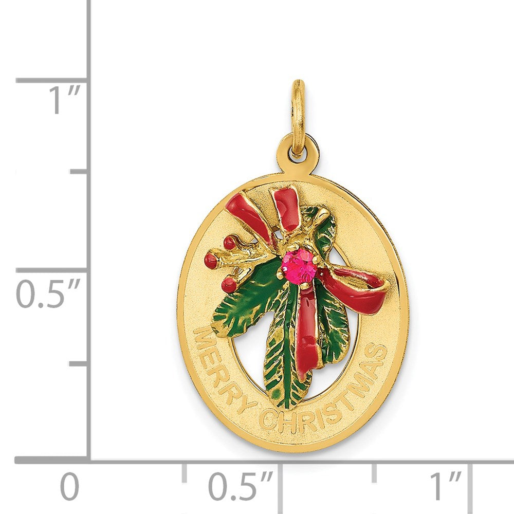 14k Enameled Mistletoe with Synthetic Stone Charm