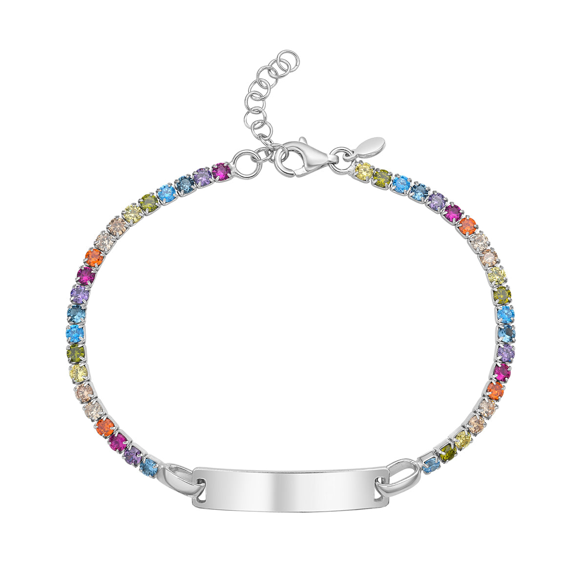 Silver Rainbow CZ ID Bracelet