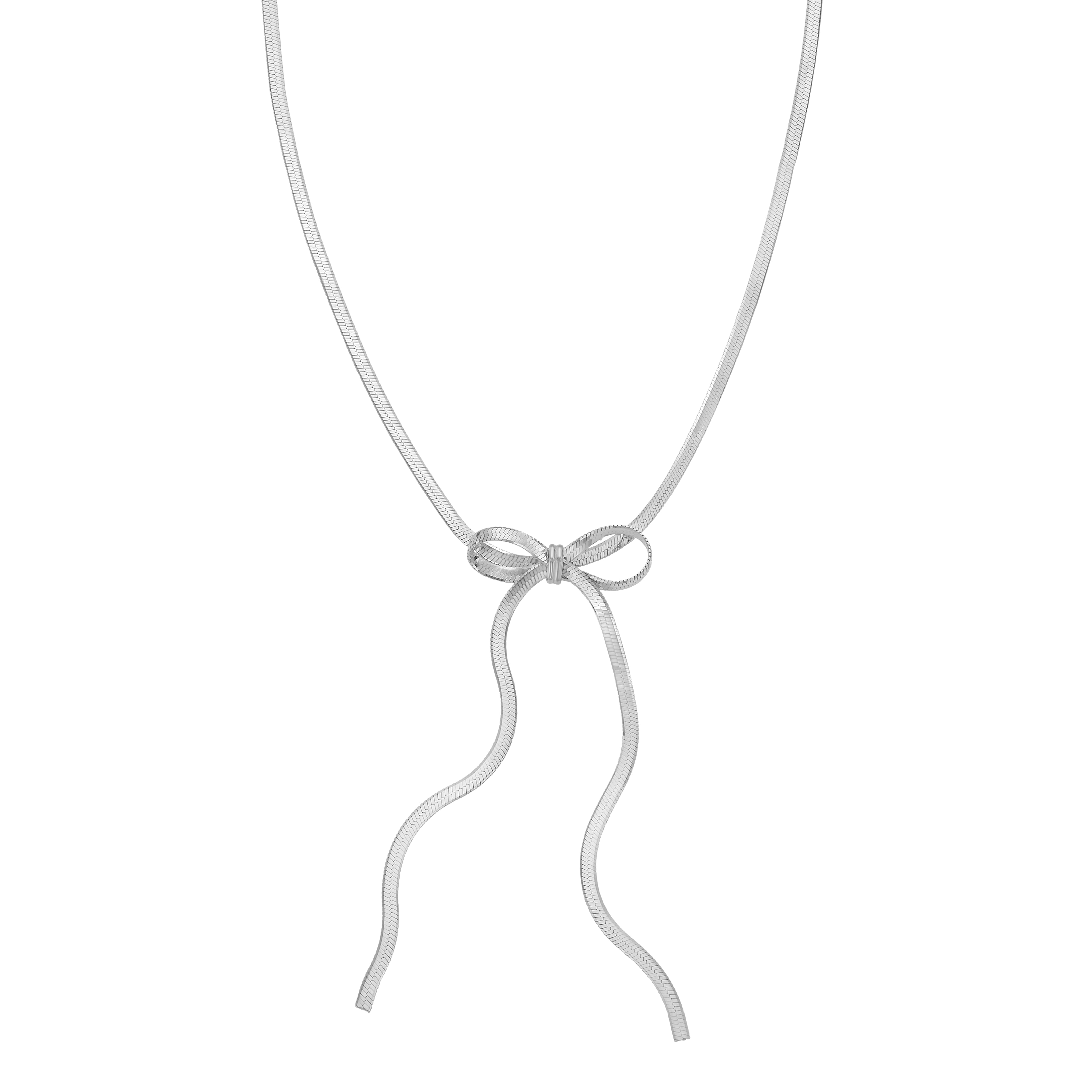 Silver Snake Chain Bow Necklace