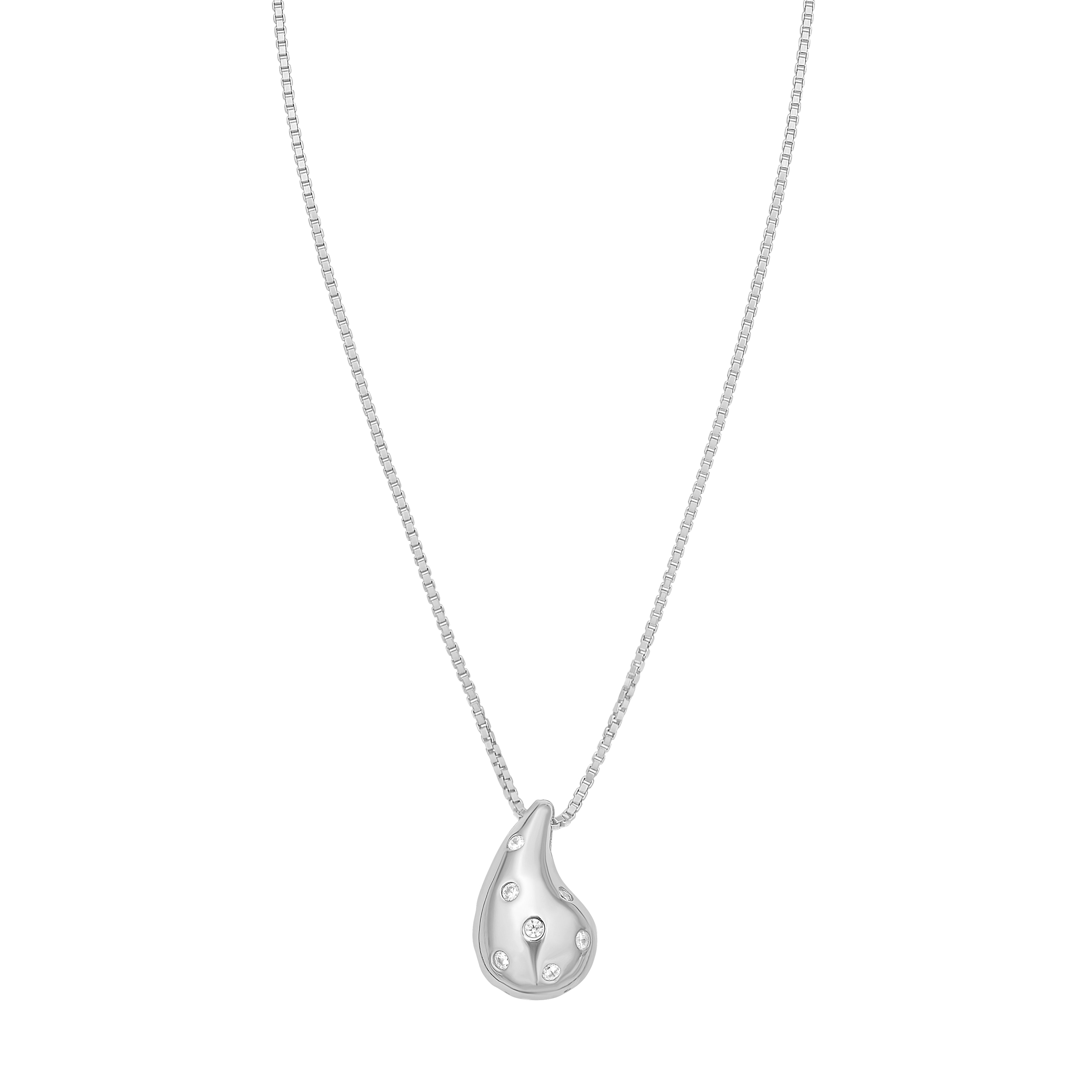 Silver Puffed Raindrop Necklace with CZ