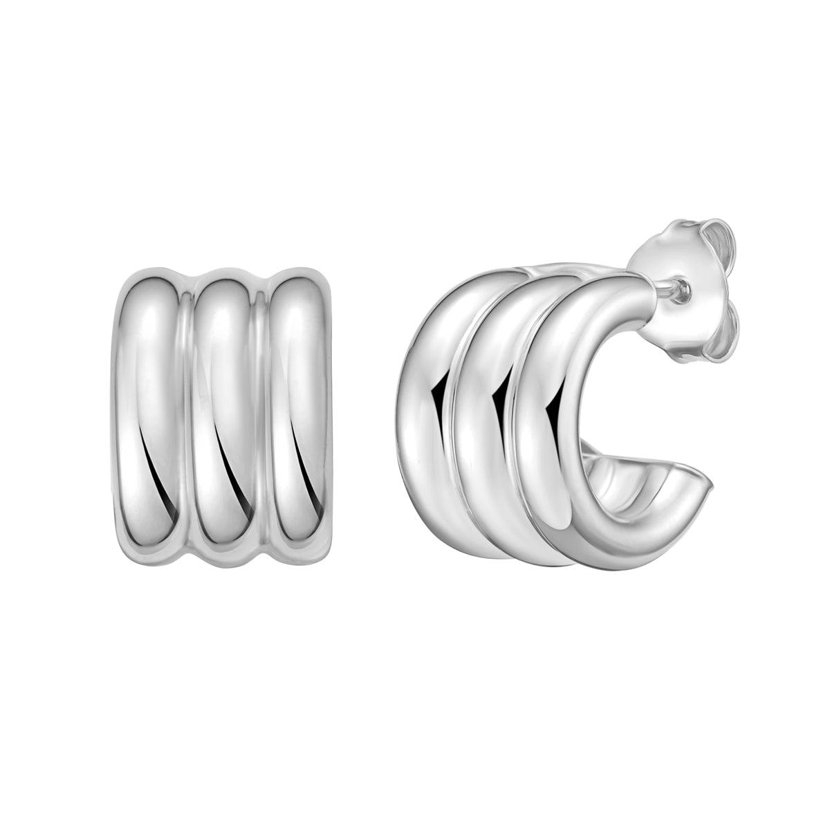Silver Triple Row C Hoop Earrings