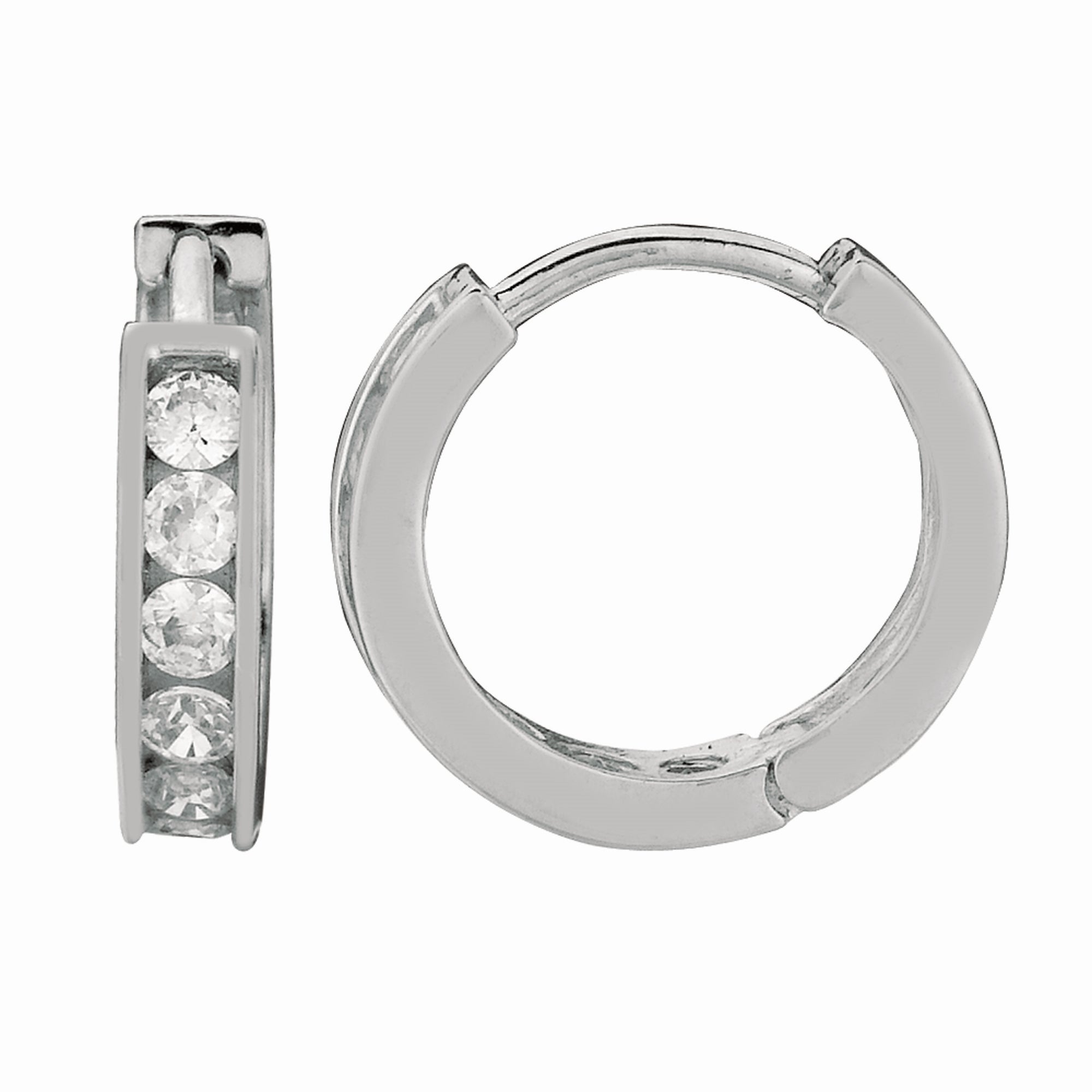 Sterling Silver Channel Set 3X10Mm Cz Hoop Earrings