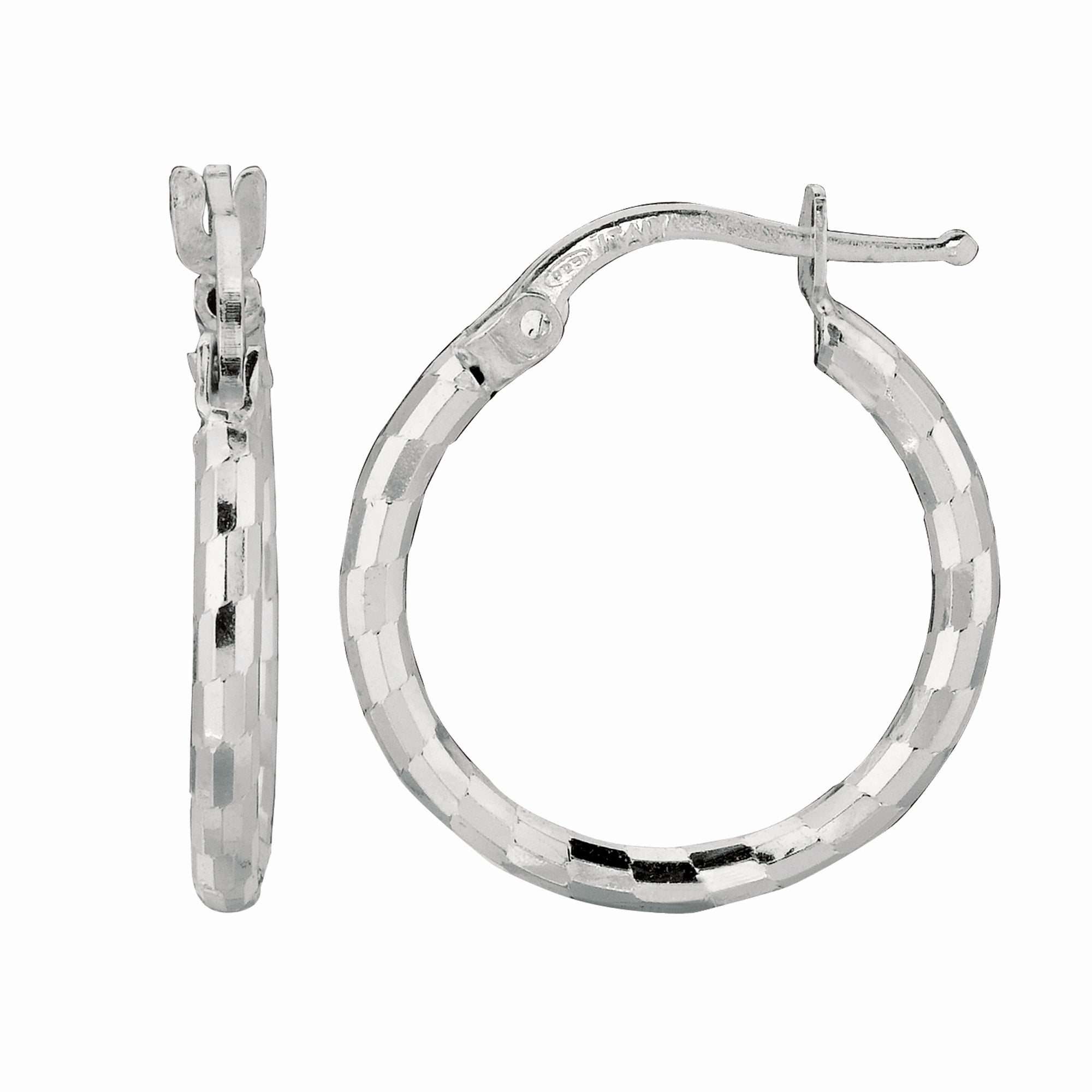 Sterling Silver Diamond Cut Squares Small Hoop Earring