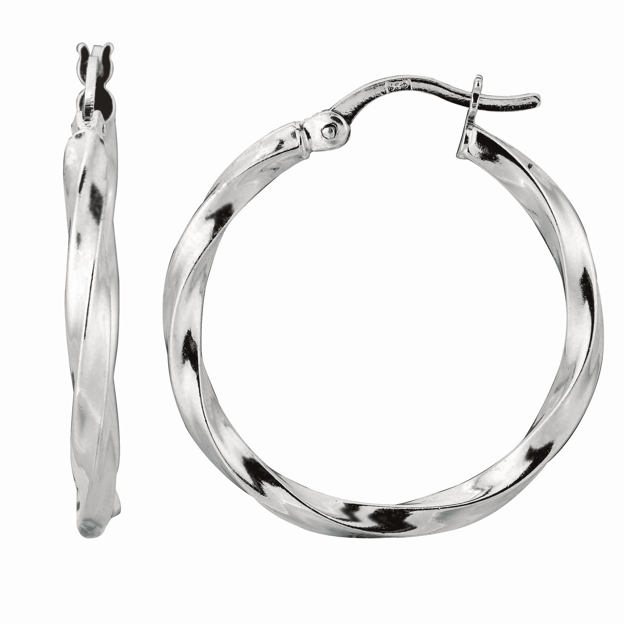 Sterling Silver Large Puff Twist Diamond Cut Hoop Earring