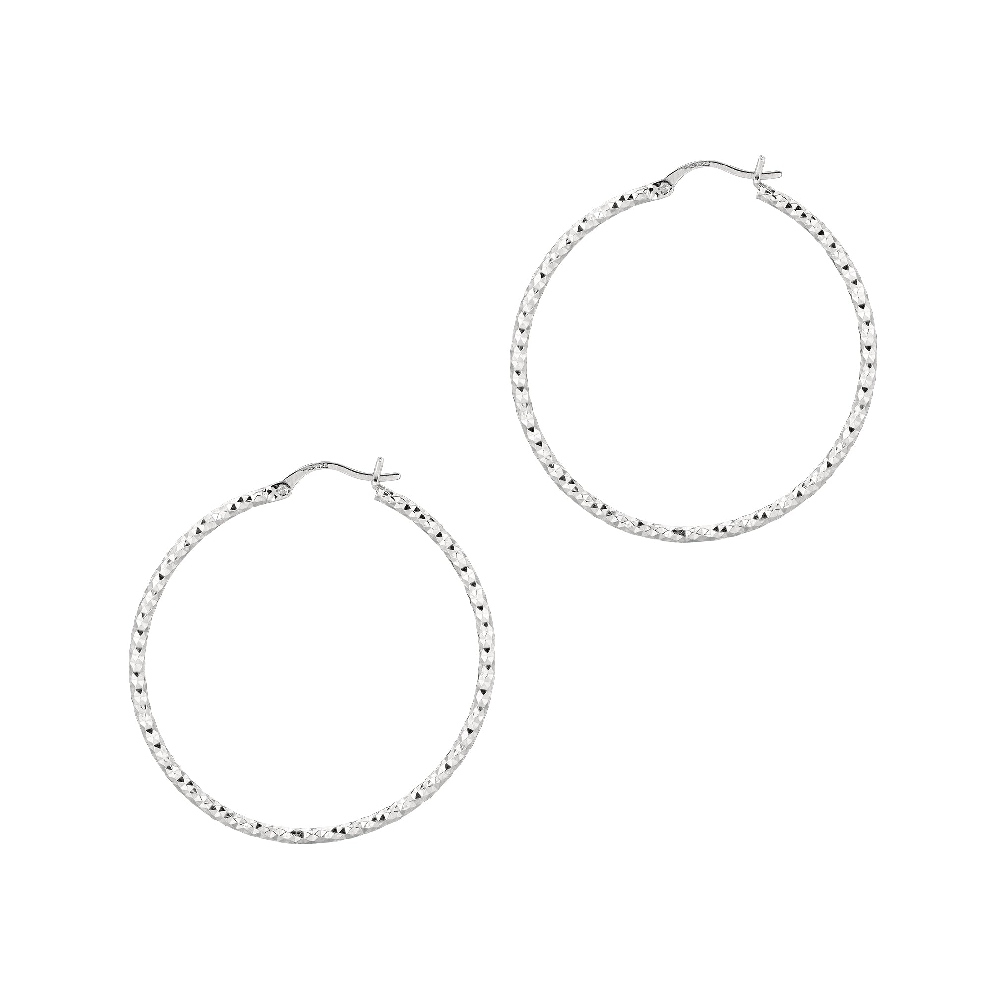Sterling Silver 2X40Mm Diamond Cut Hoop Earring