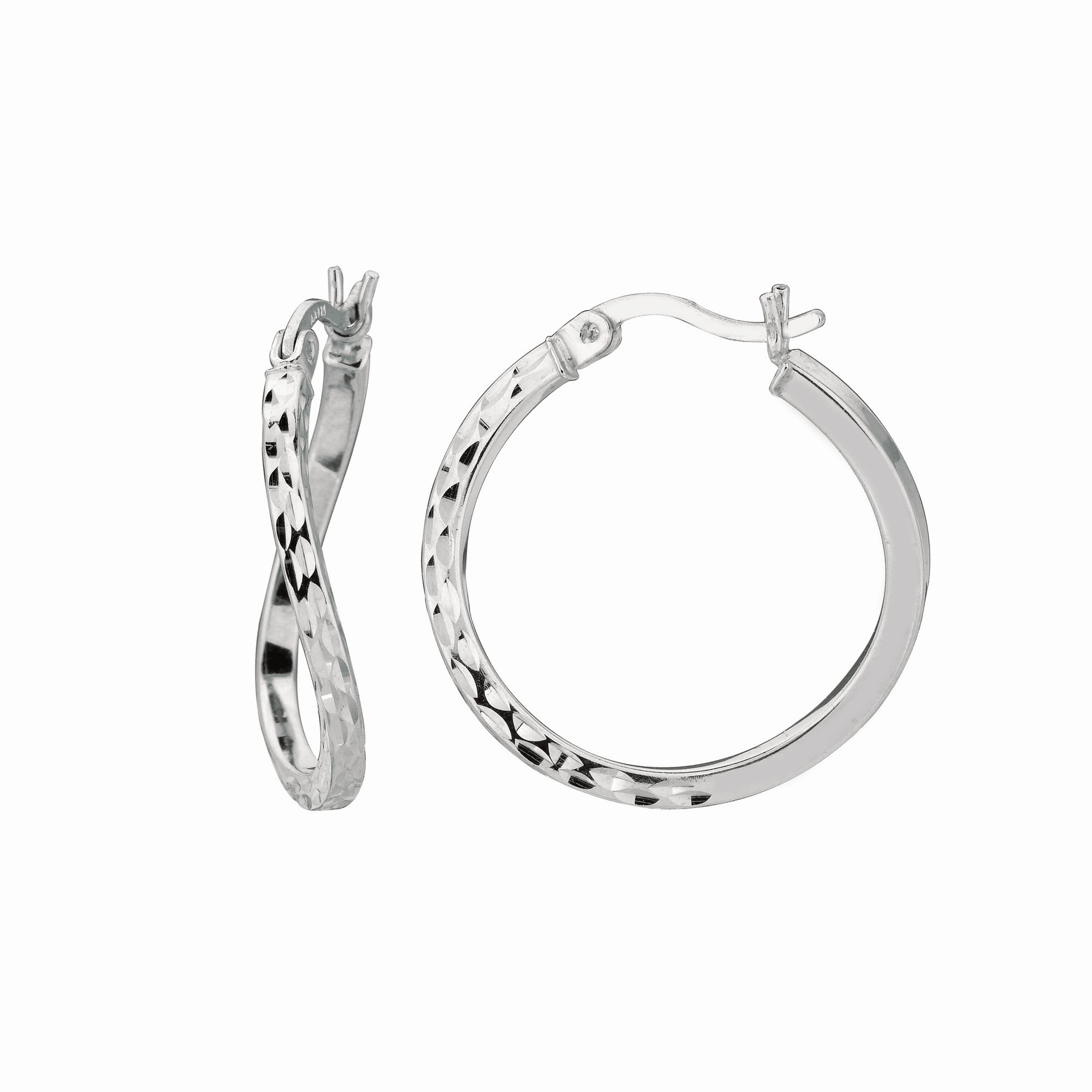 Sterling Silver 20Mm Diamond Cut Twist Hoop Earring