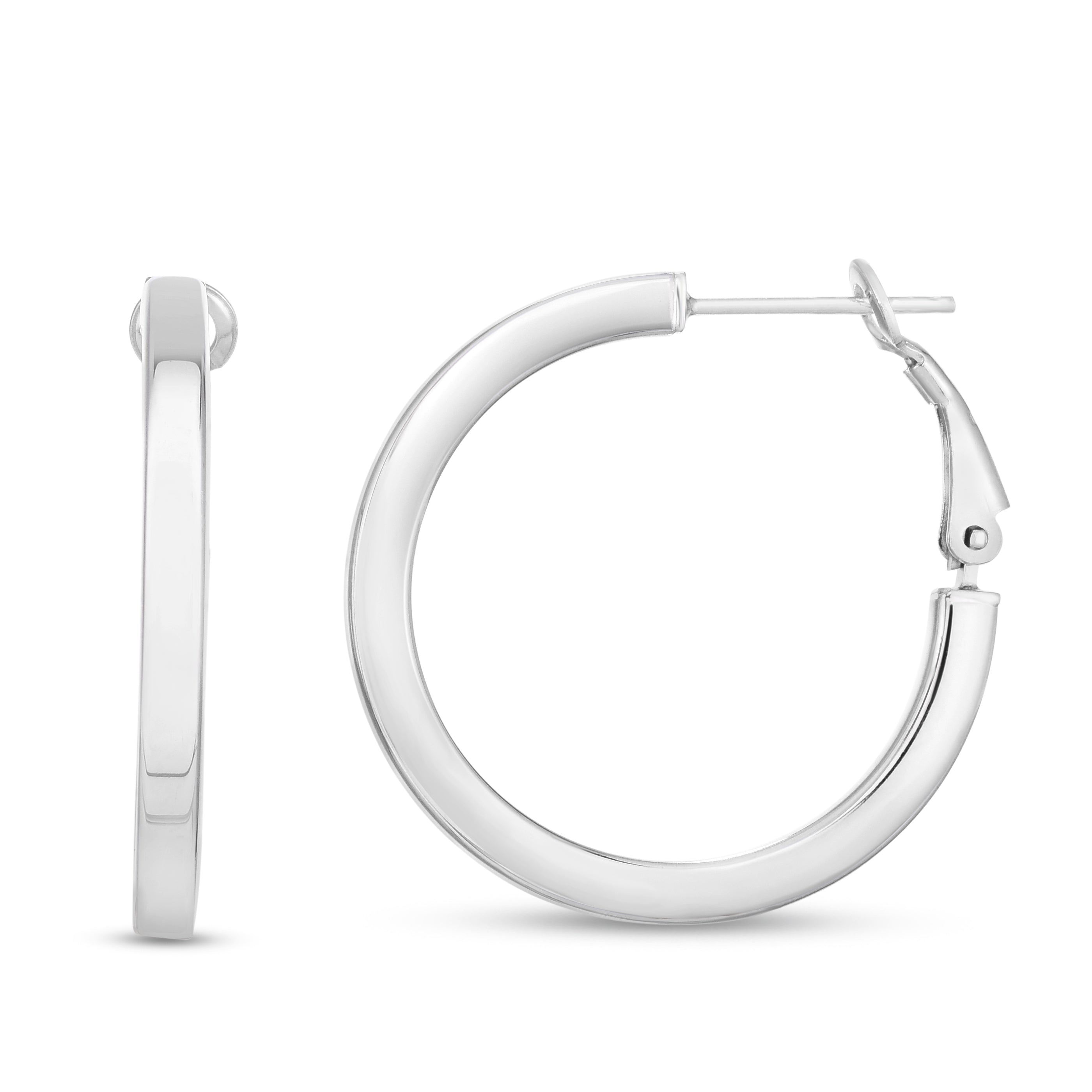 Sterling Silver Polished 25mm  Hoops with Snap closure.