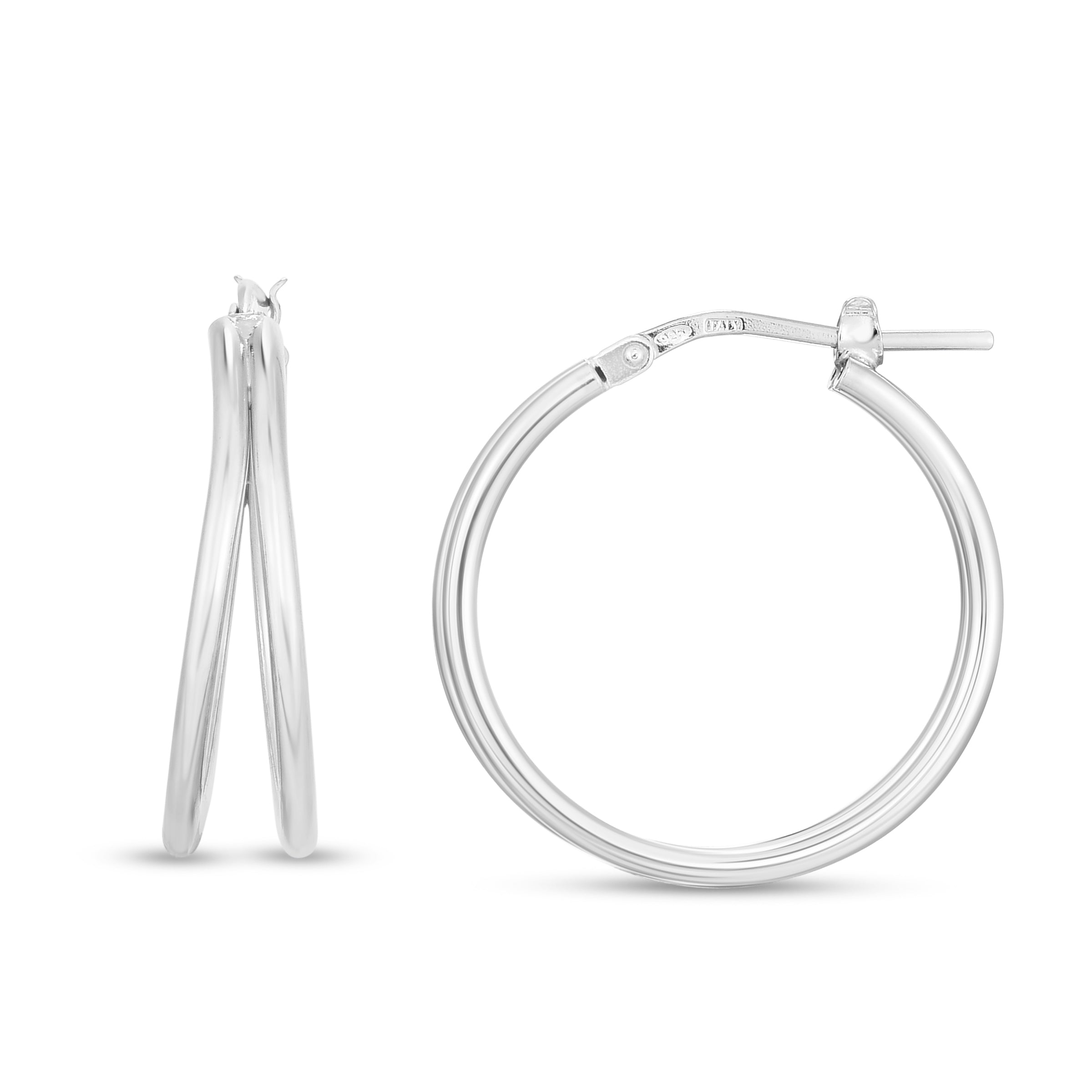 Sterling Silver Polished 23mm Split Hoops with Push Back closure.