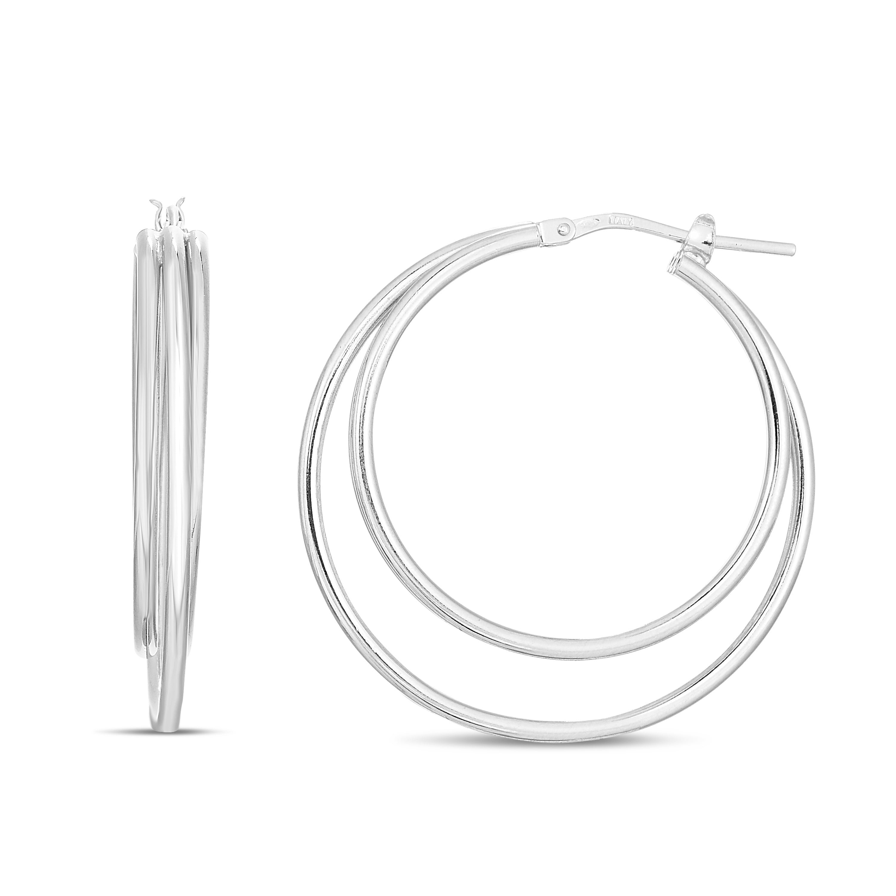 Sterling Silver Polished Triple Row Hoops With Hinged Closure.