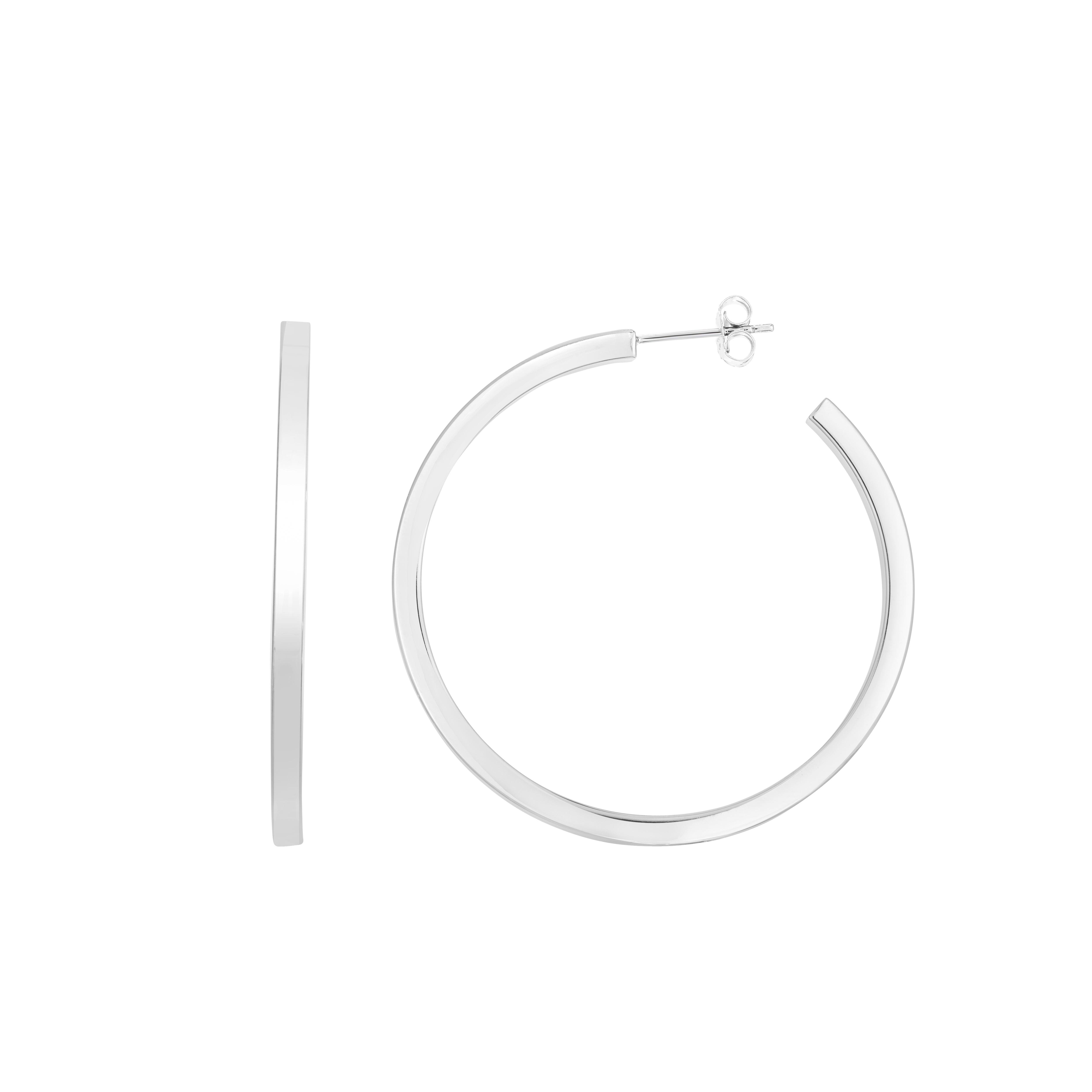 Sterling Silver Polished 50Mm Square Tube C Hoops With Push Back Closure.