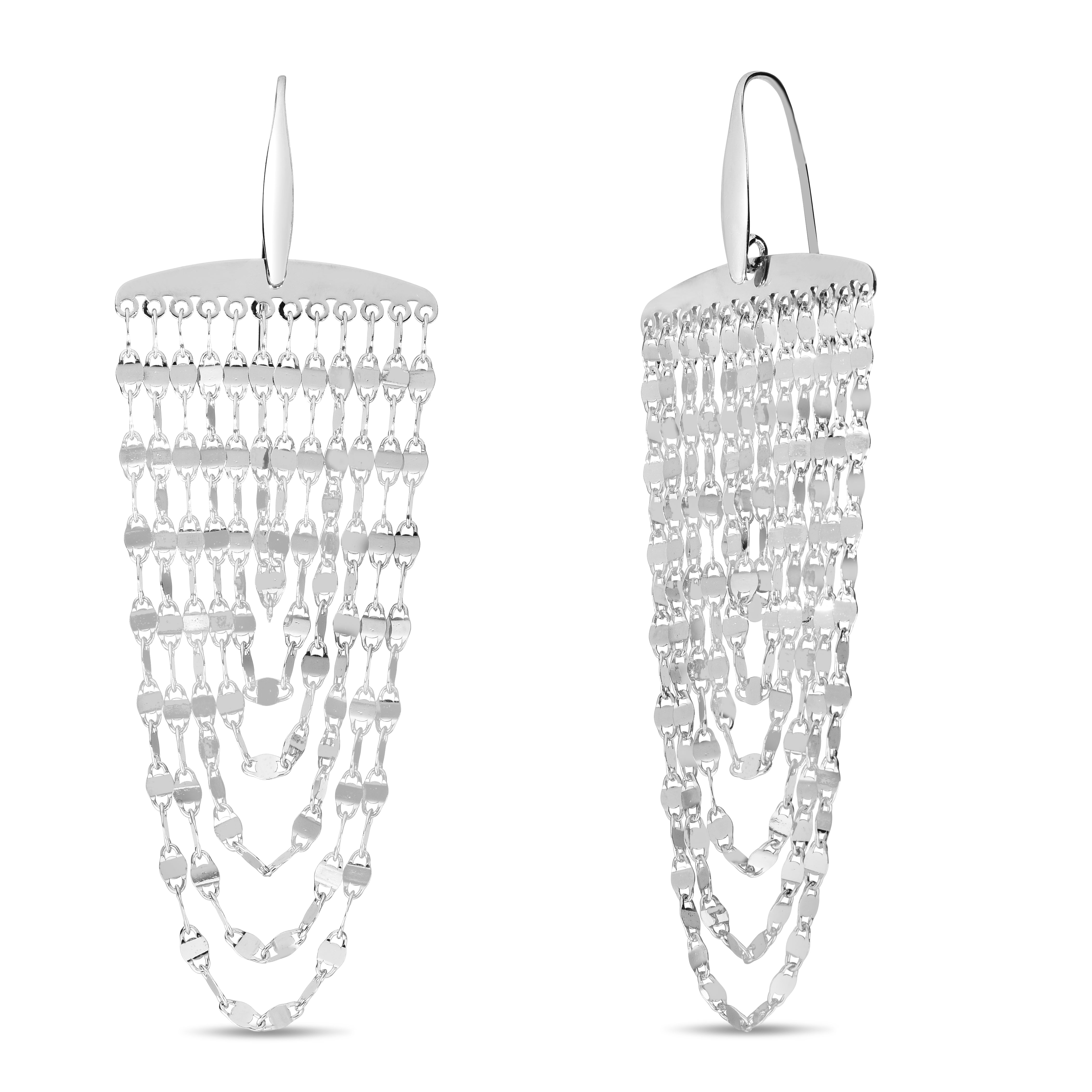 Sterling Silver Multi Strand Chain Drop Chandelier Earrings With Euro Wire