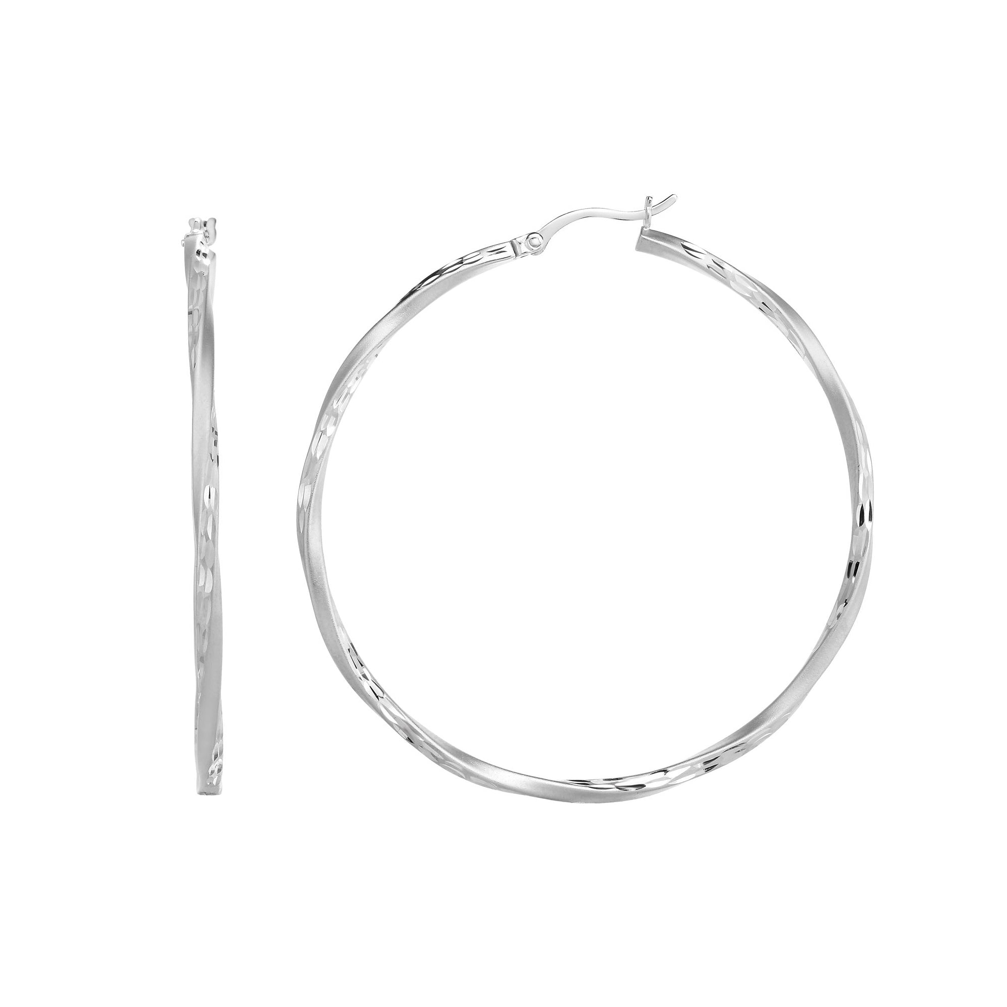 Sterling Silver 50Mm Diamond Cut And Twist Hoop Earring