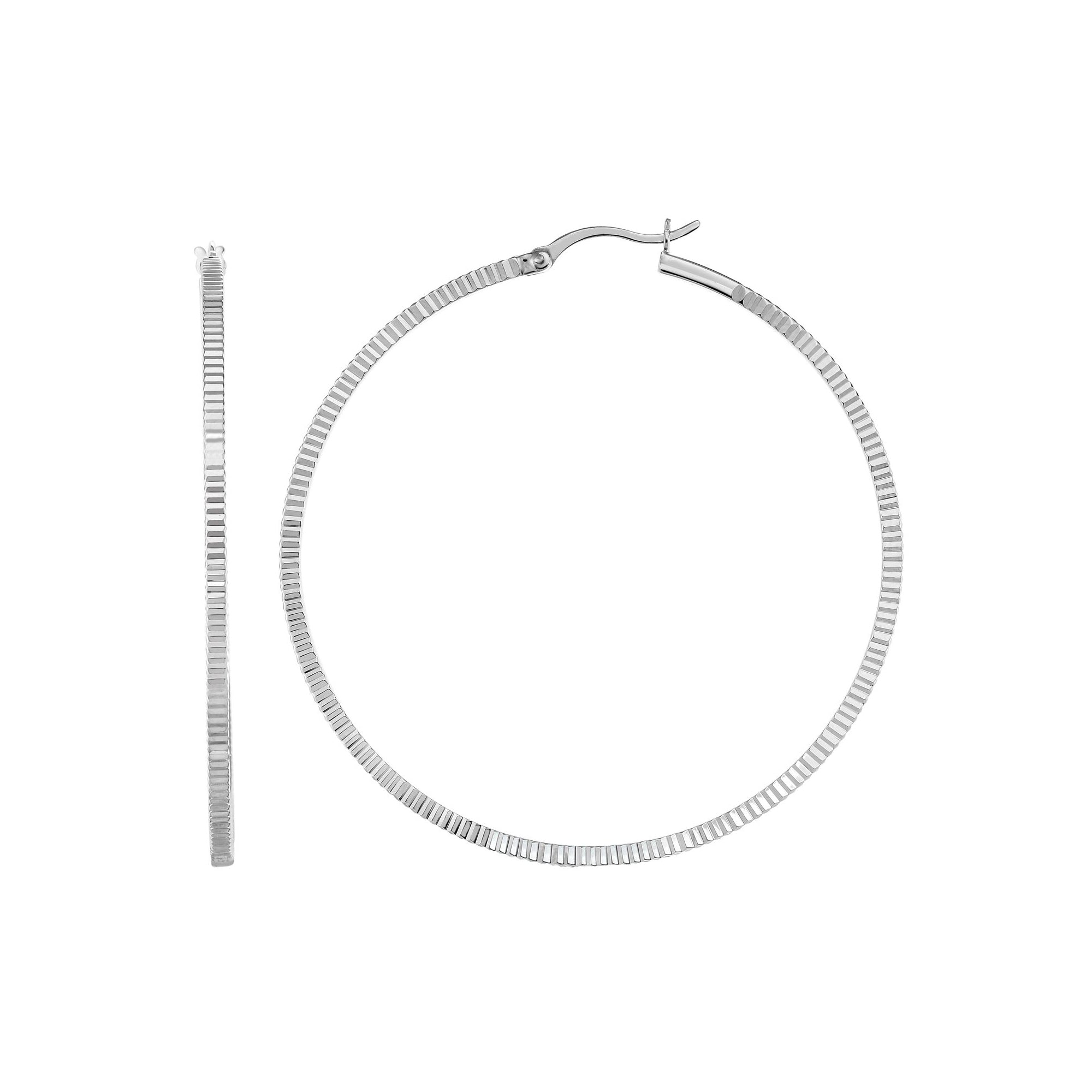 Sterling Silver 50mm Striped Diamond Cut Hoop Earring