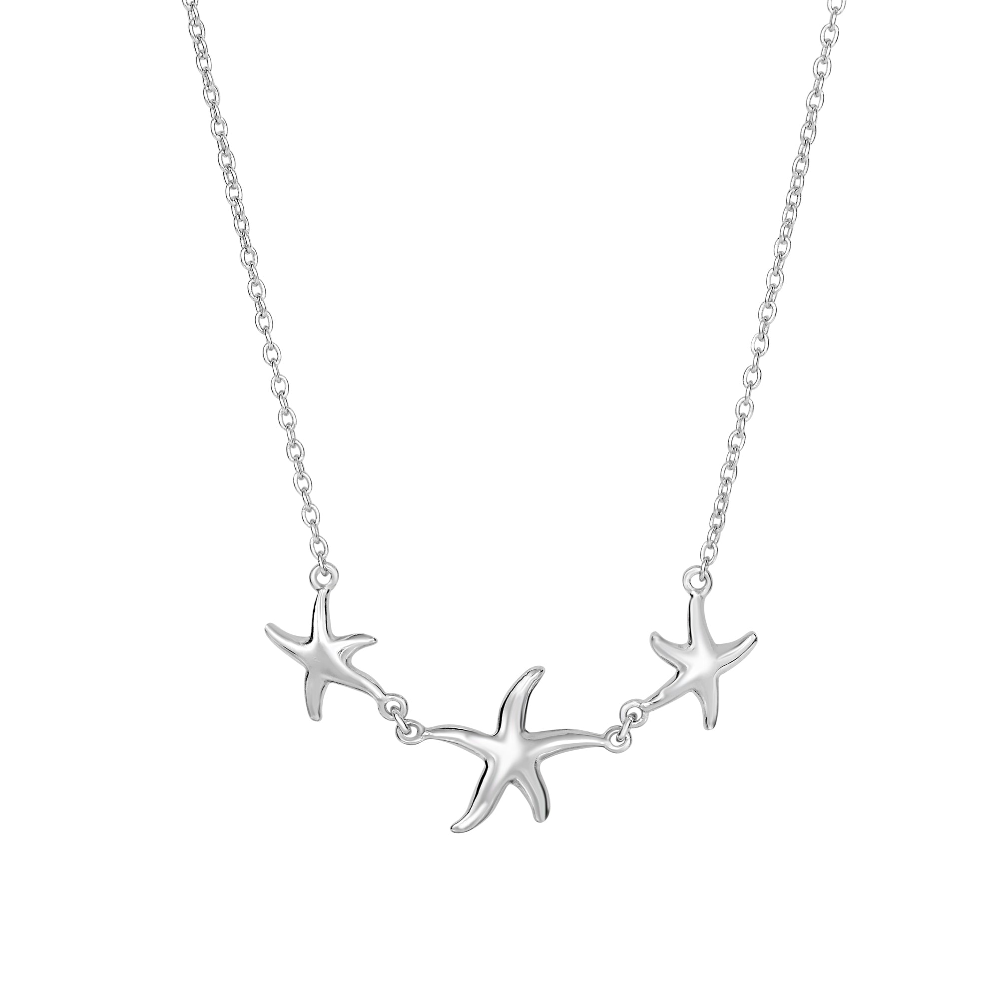 Sterling Silver 18" Graduated Starfish Necklace