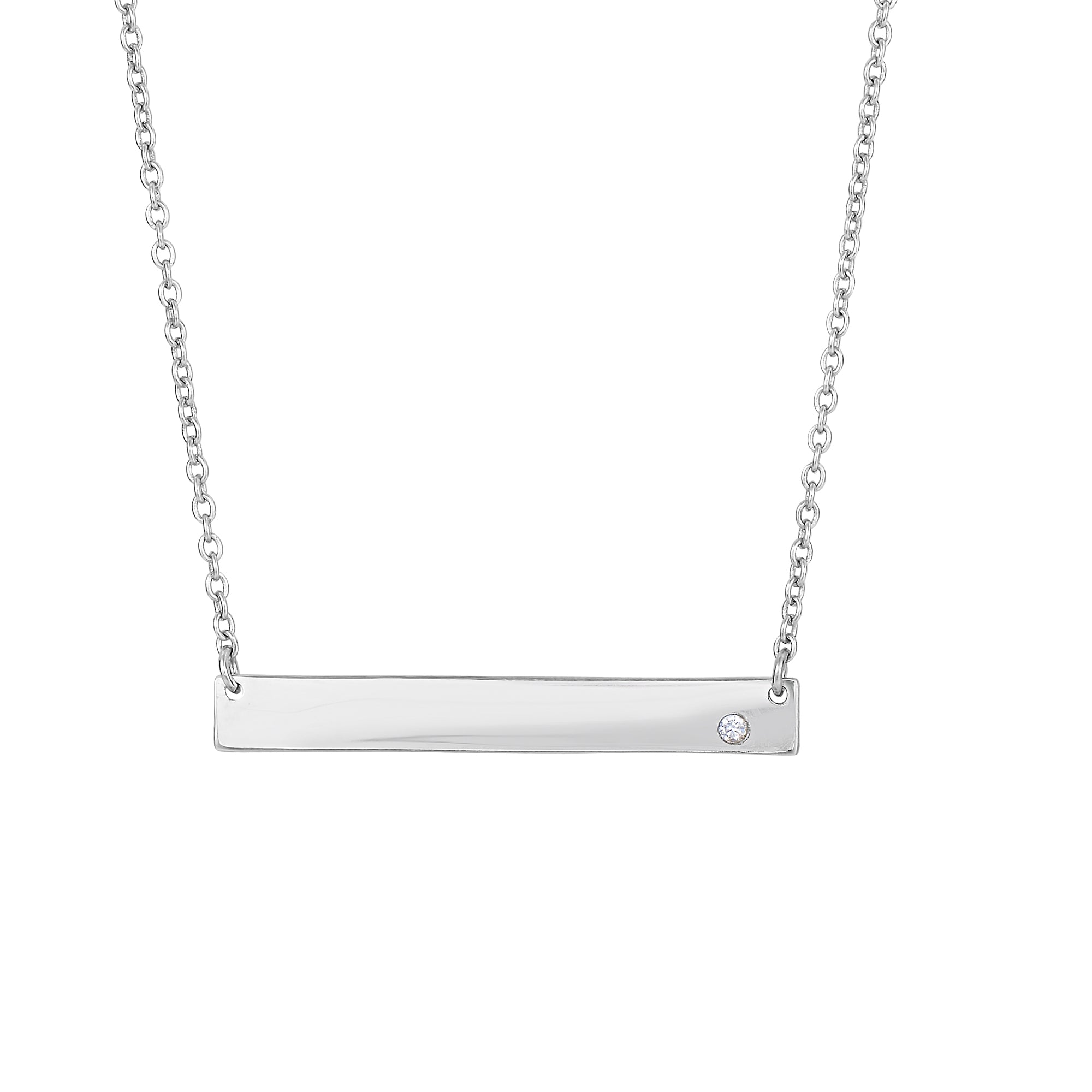 Sterling Silver 18" ID Bar with CZ Accent Necklace