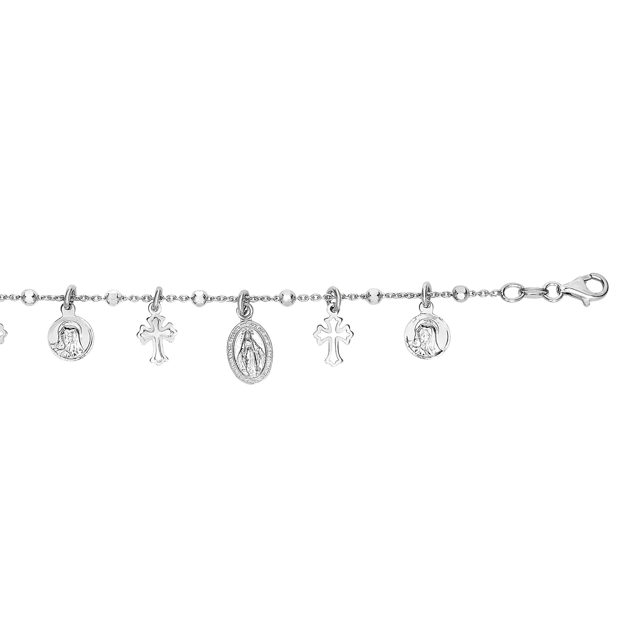 Silver 7.25" Cross Medal Dangle Charm Bracelet