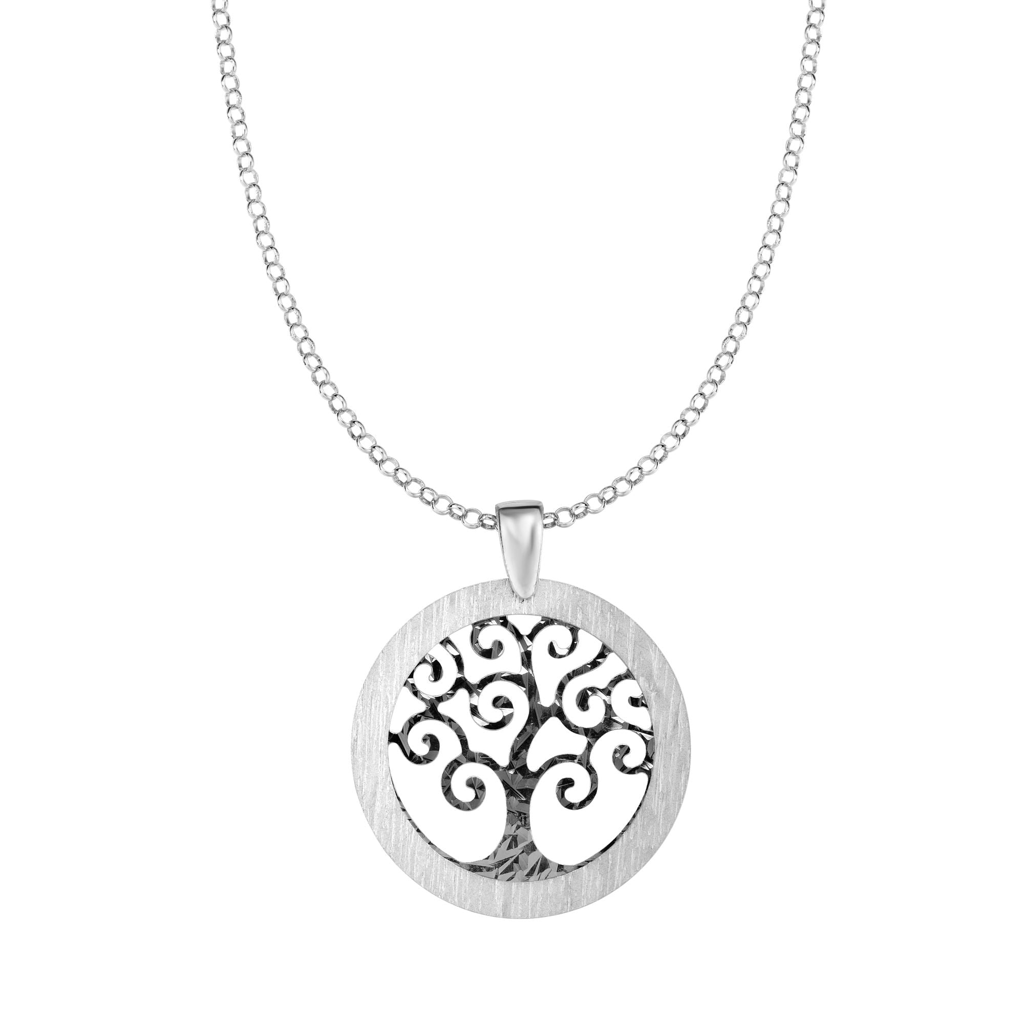 Sterling Silver 18" Matte Border Tree of Life Necklace
