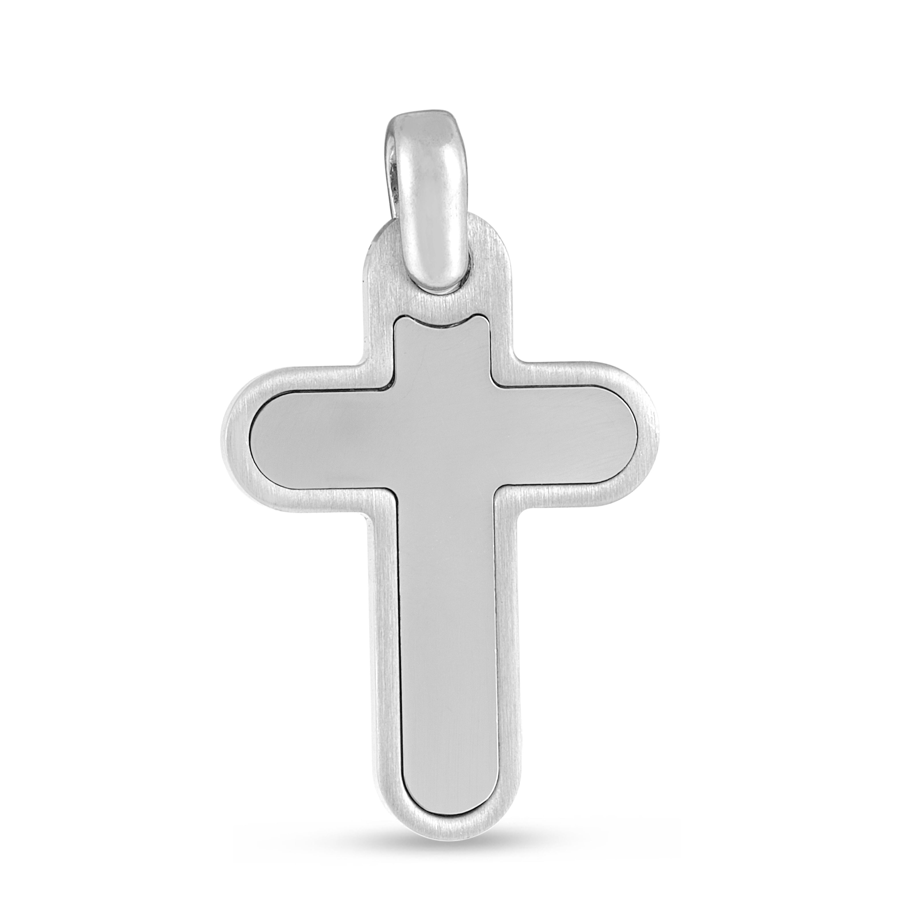 Silver Satin Finish & Polished Framed Cross Pendant with Rhodium Plating. Chain not included.
