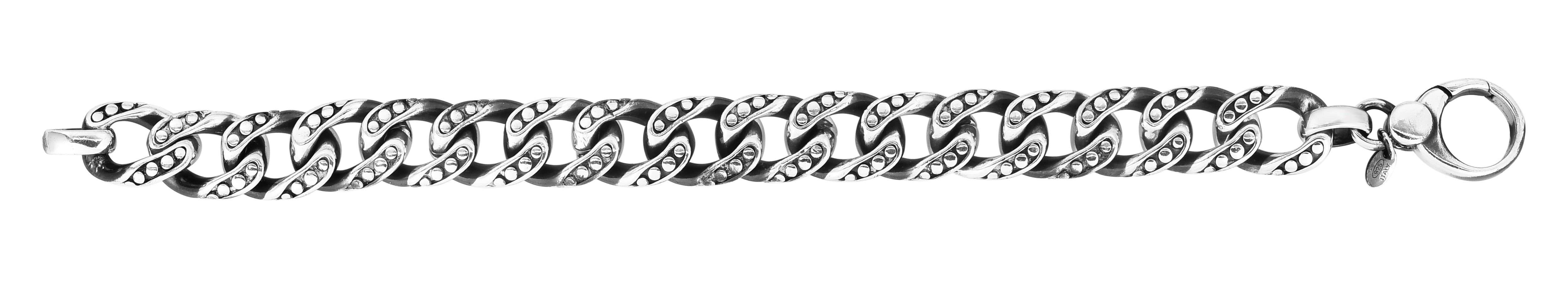 Sterling Silver 13.5mm Men's Shiny Gunmetal Open Miami Cuban Dot 8.5" Bracelet  with Lobster Clasp