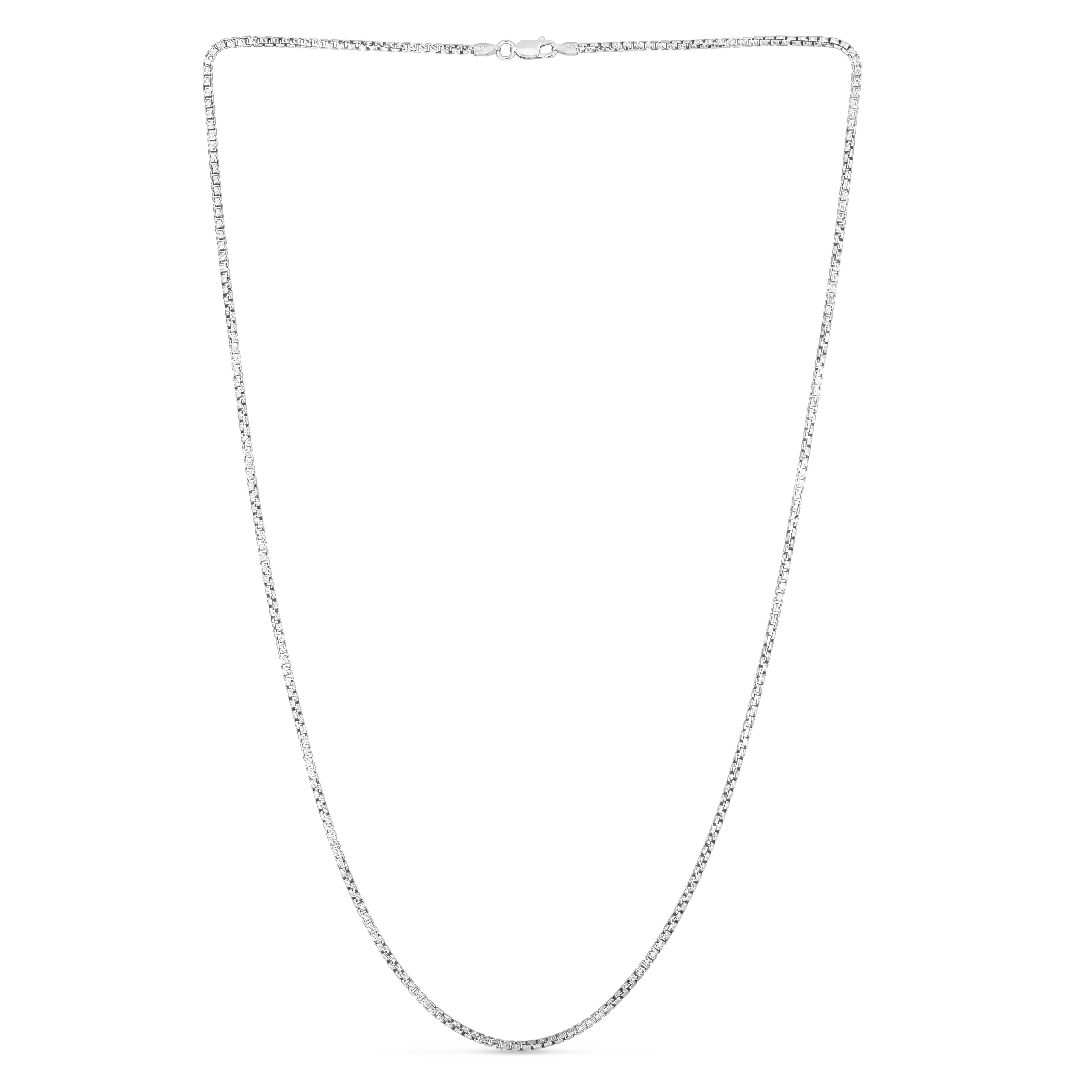 Sterling Silver 1.9mm Rockstar Cut Round Box 20" Chain with Lobster Clasp. Item has rhodium finish.