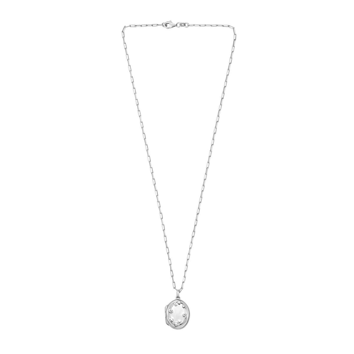 Silver Oval Vine Locket Necklace
