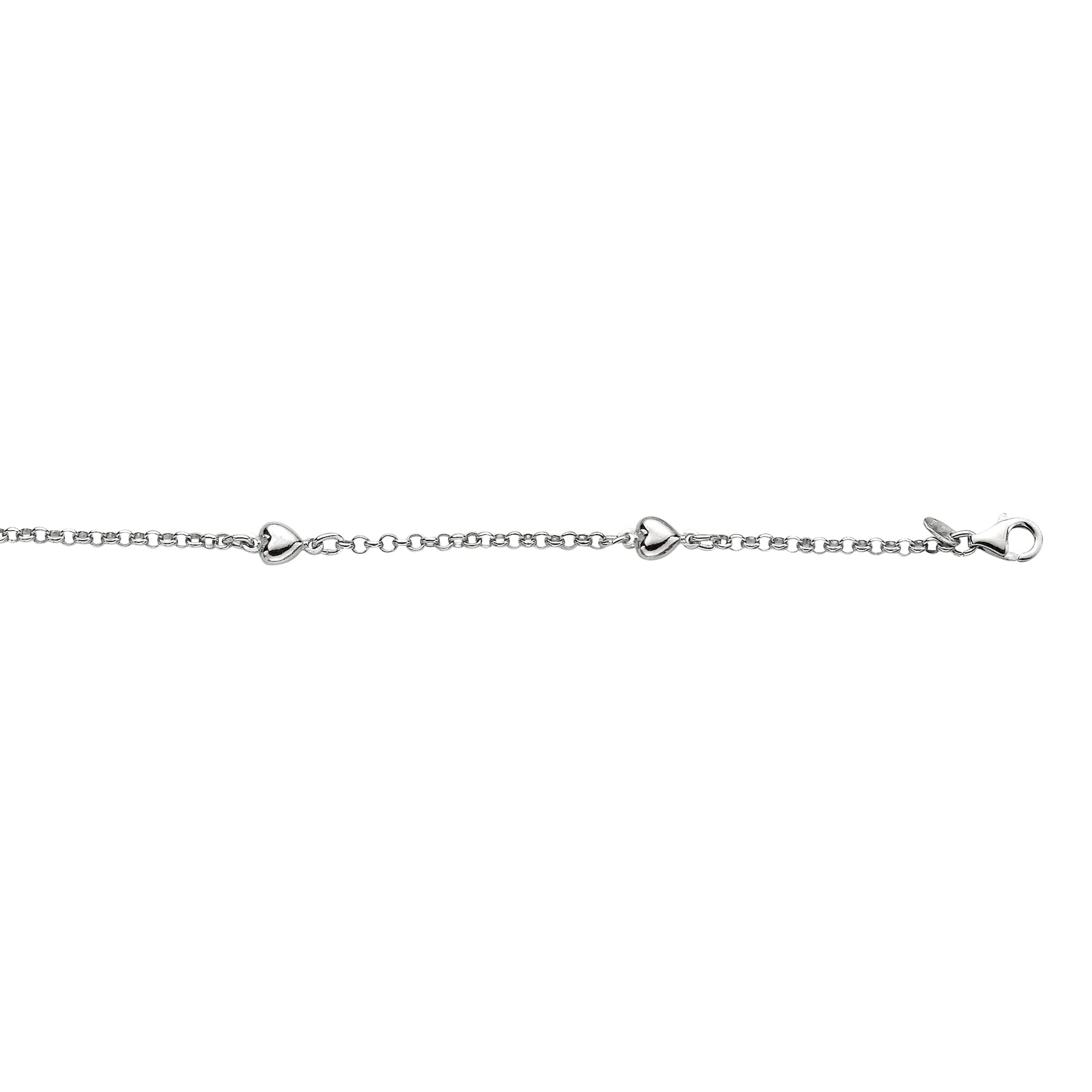 Sterling Silver 6" Polished Heart Station Bracelet