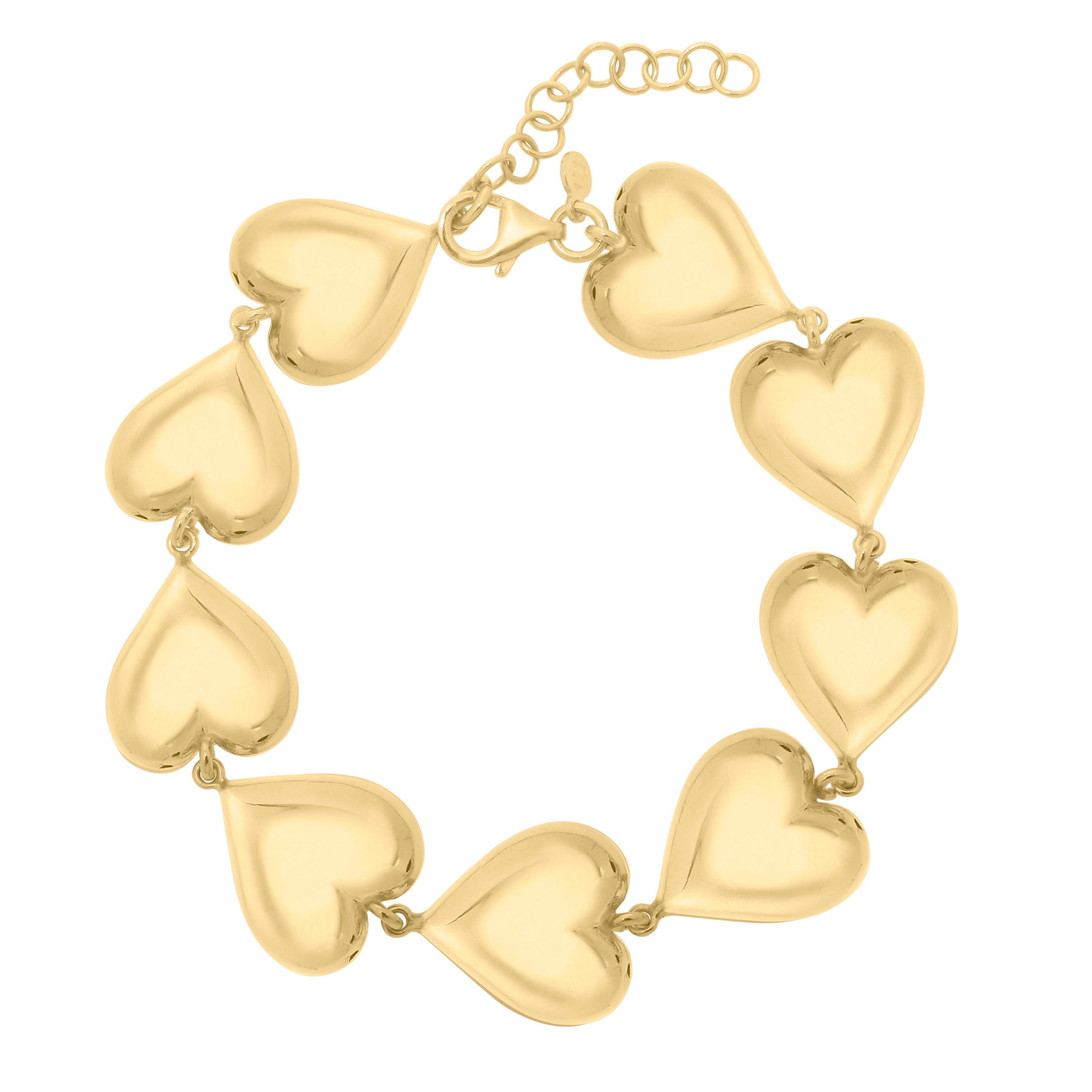 Gold Over Silver Puffed Hearts Bracelet