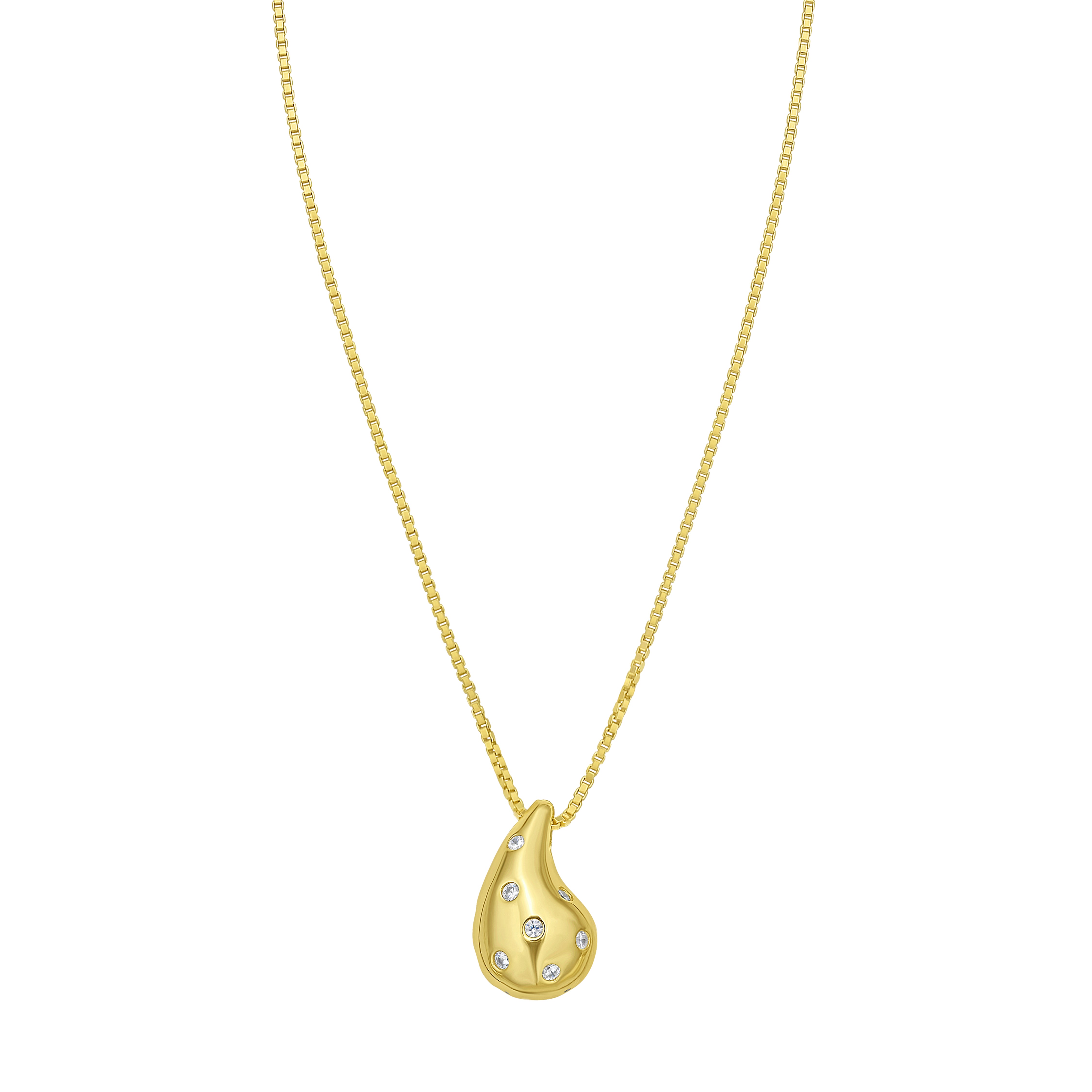 Gold Over Silver Puffed Raindrop Necklace with CZ