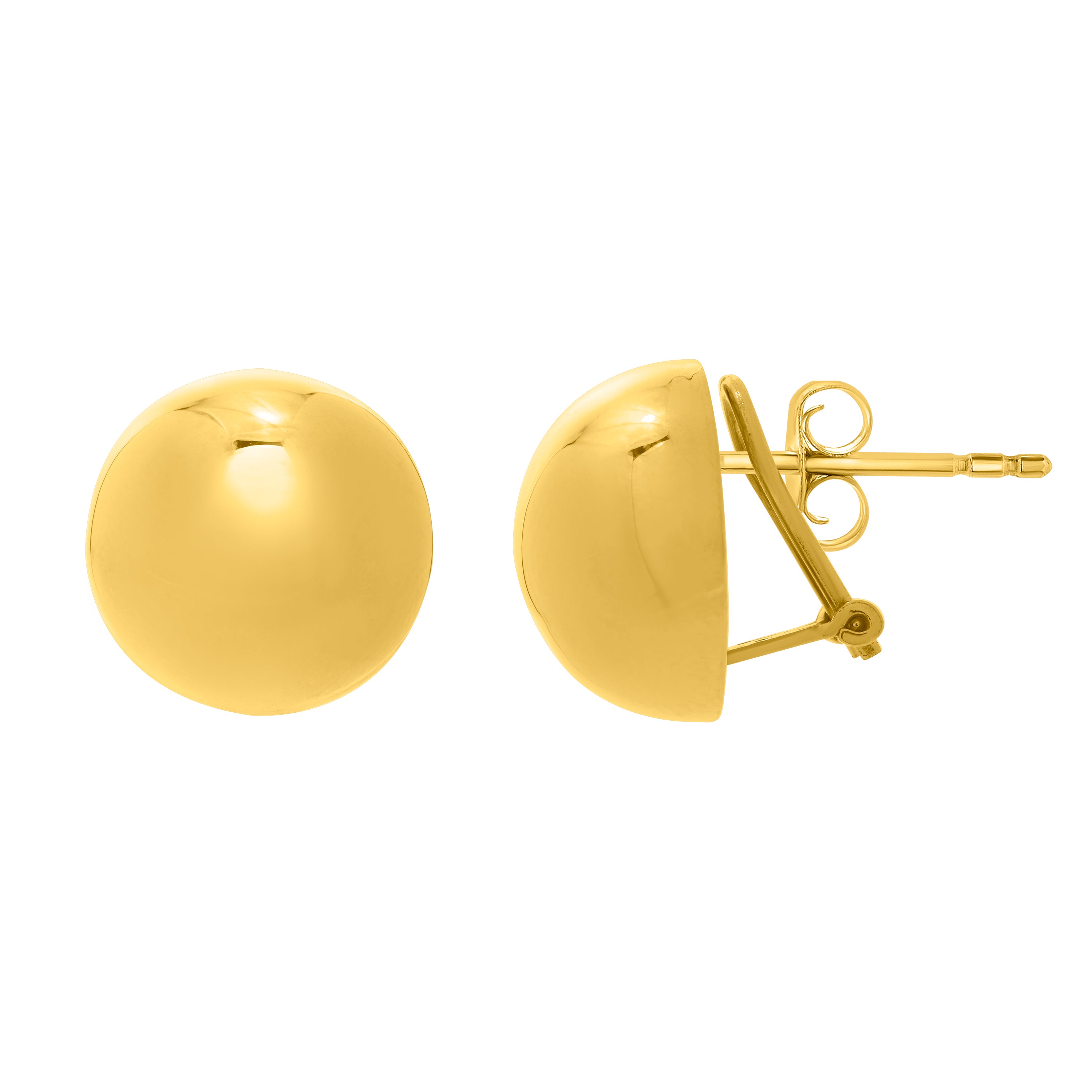 Gold Over Silver Puffed Button Omega Earring