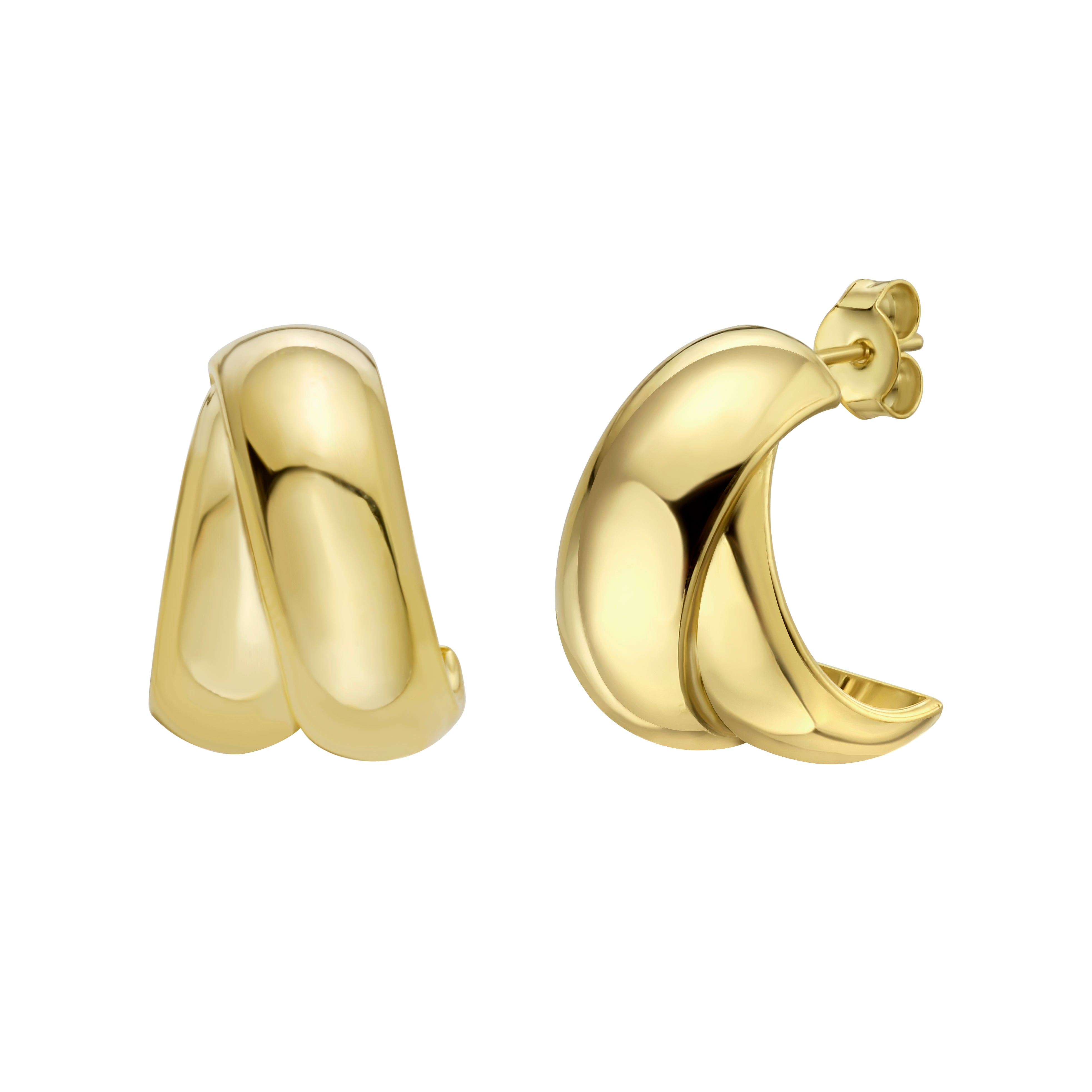 Gold Over Silver Puffed Crossover C-Hoops