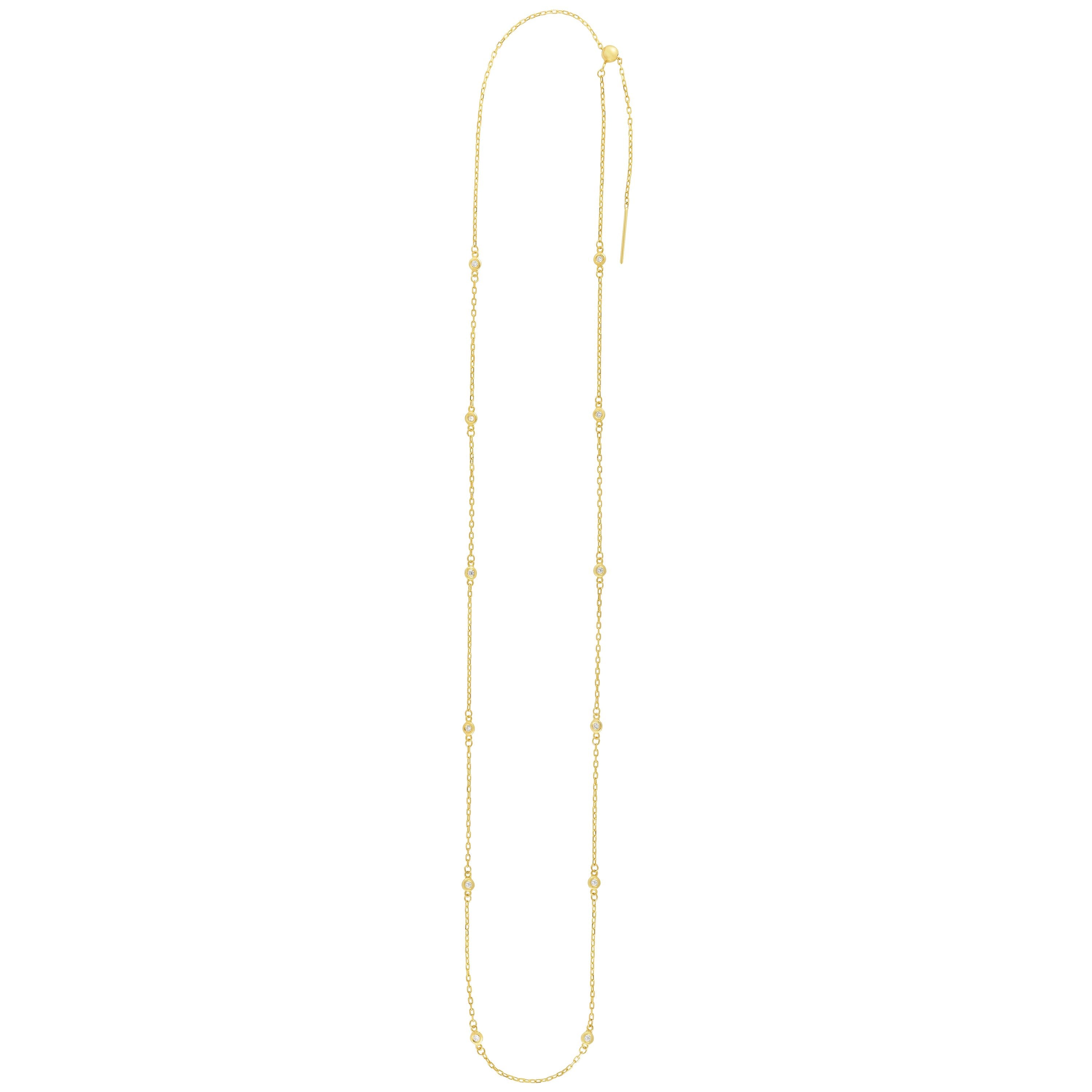 14K Yellow Gold 3mm Endless Adjustable .24ct Diamond Cable 22" Chain