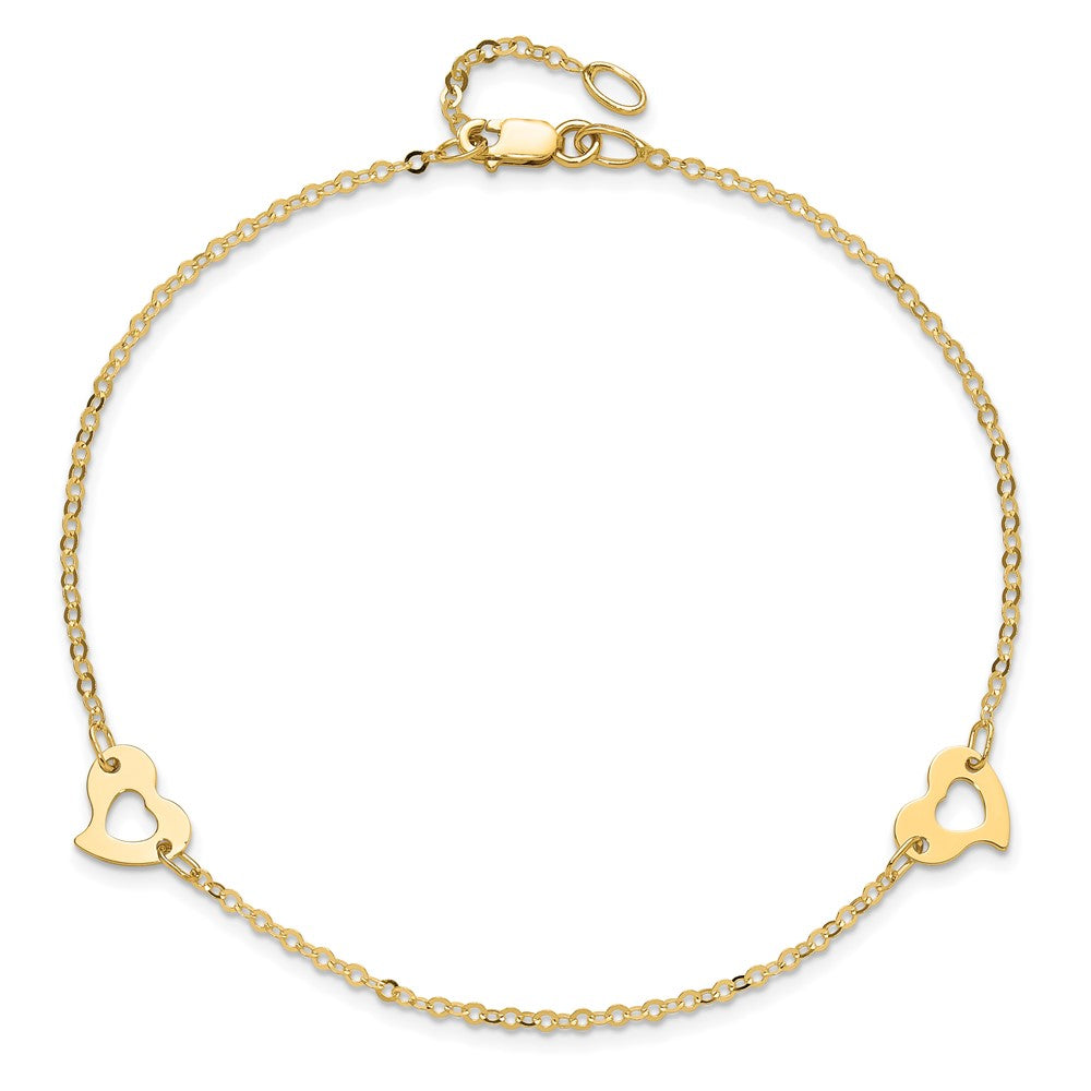 14k Polished Heart 9in Plus 1in ext Anklet