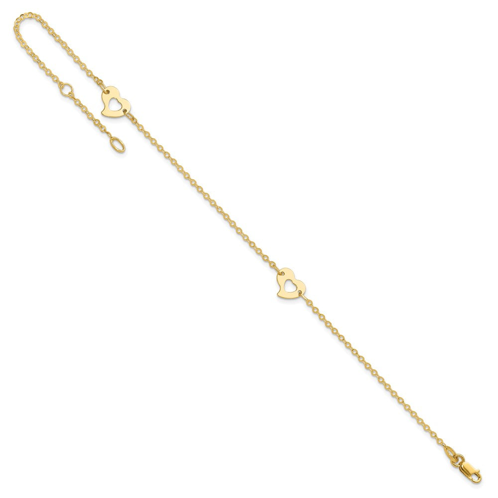 14k Polished Heart 9in Plus 1in ext Anklet